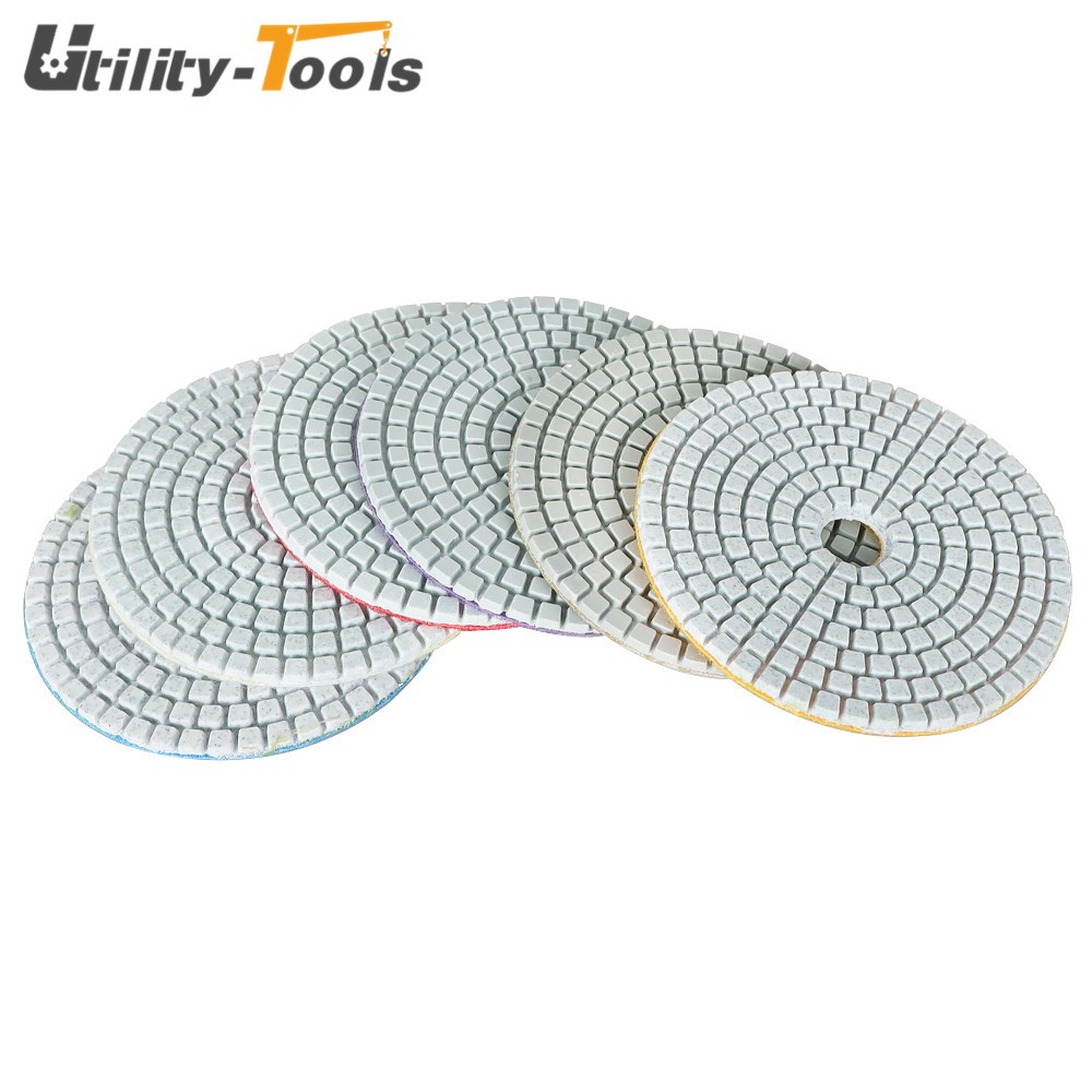 7 Pieces Diamond Polishing Pads 4 Inch Wet/Dry Set For Concrete Marble New