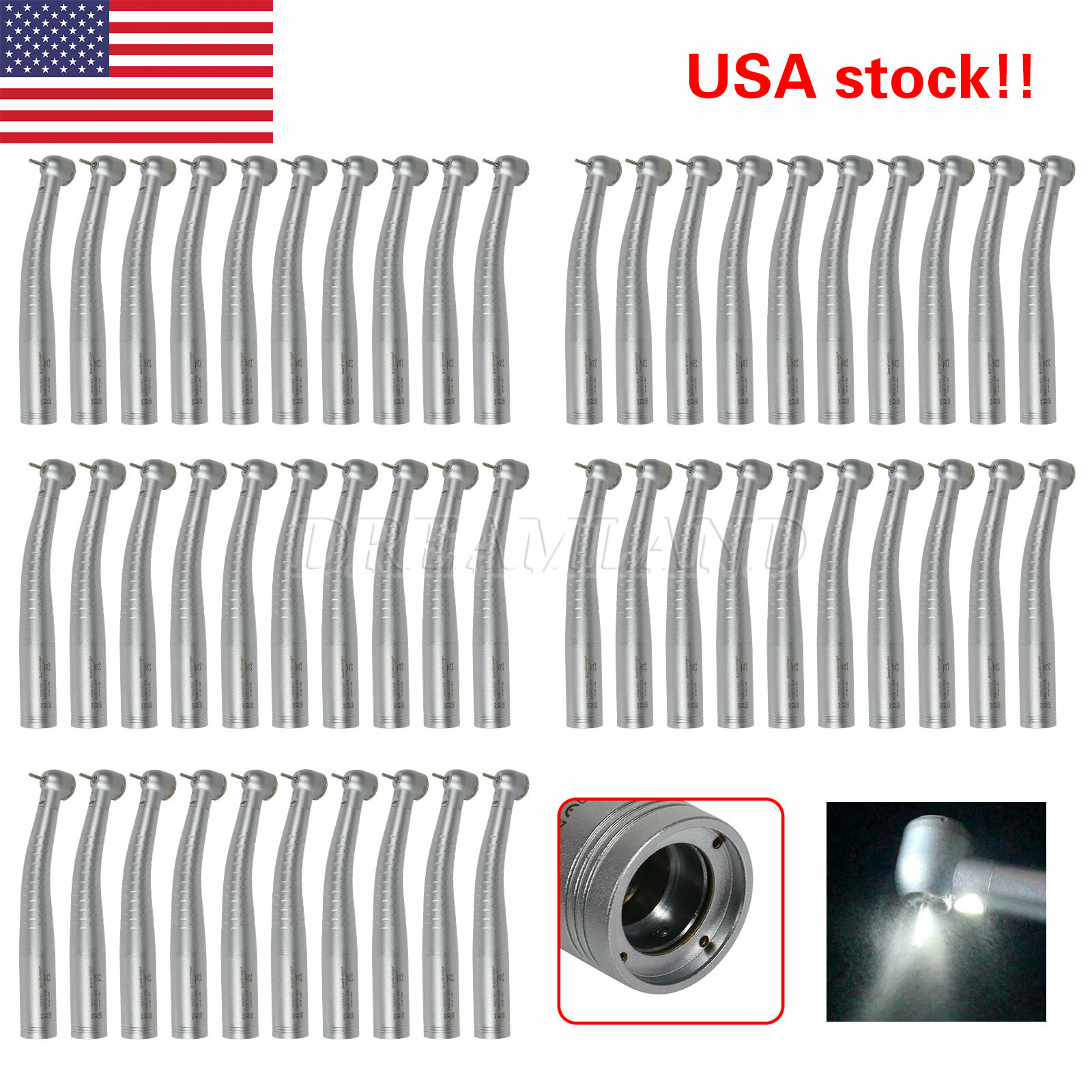 1-100 USA Dental High Speed Fiber Optic LED Handpiece Push fit KAV Coupling c12