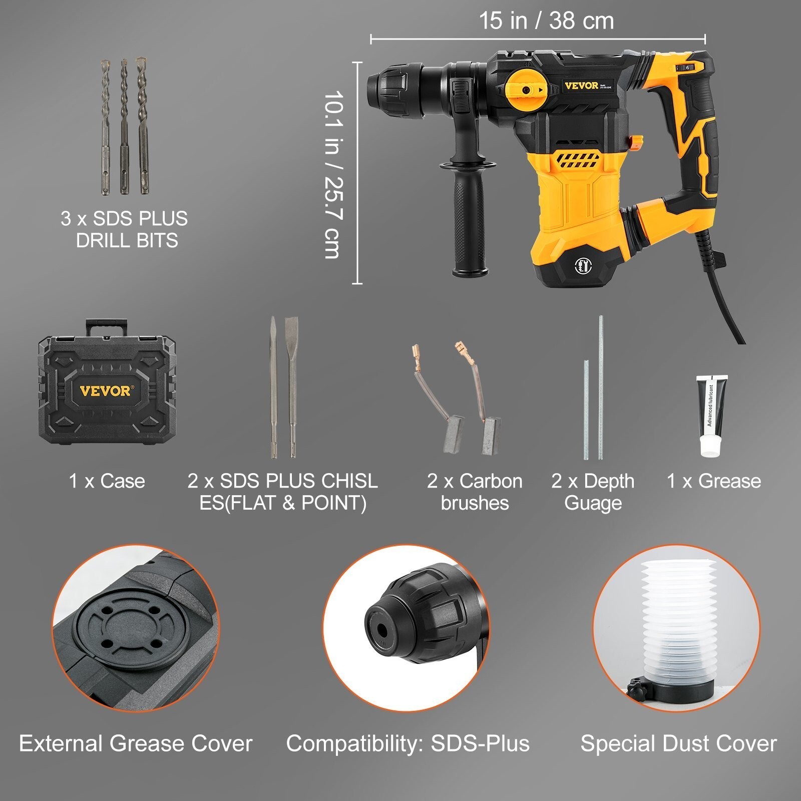 Rotary Hammer Drill Corded Drills 1-1/4″ 4 Modes SDS-Plus Chipping Hammers Tool