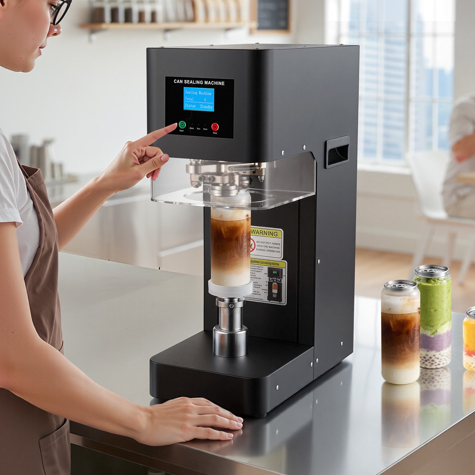 Uimoso Automatic Can Sealer Machine for Soda and Coffee Shops, Black