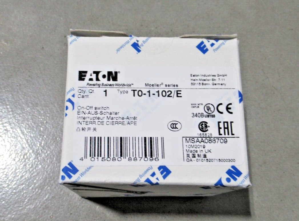 Eaton T0-1-102/E On-Off switch, T0, 20 A, flush mounting, 2P *BRAND NEW*