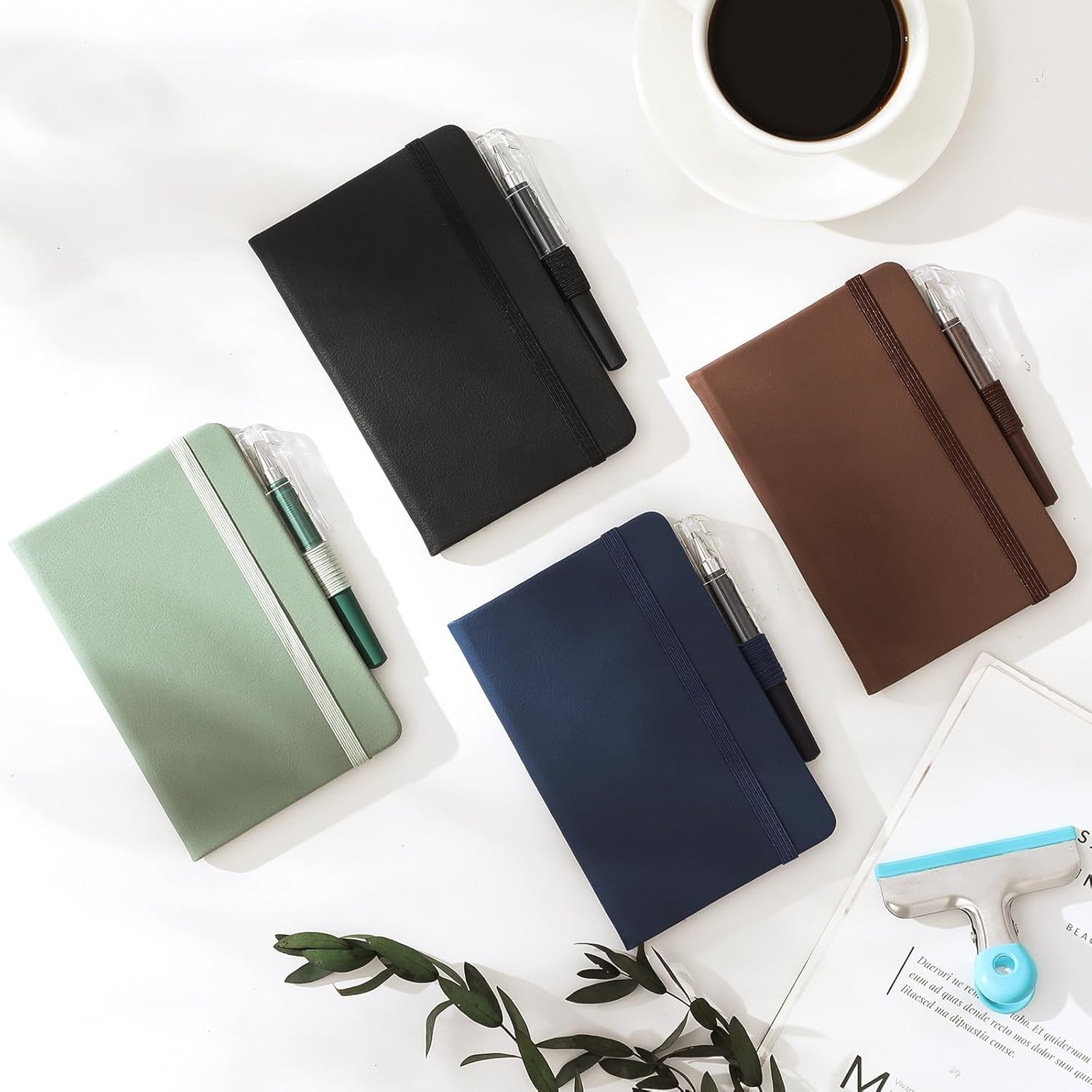 4 Pack Small Notebook Pocket Notebook, A6 Mini Leather Hardcover Journal, 3.7″ X