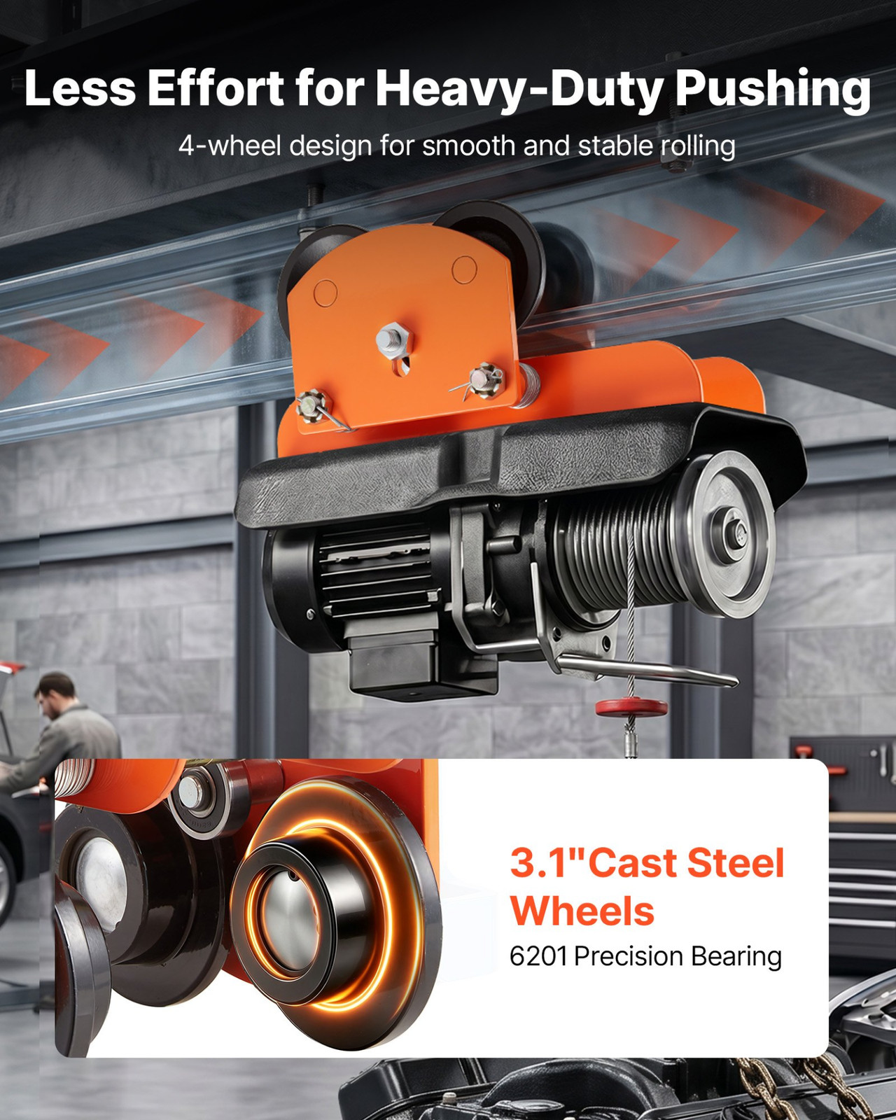 0.5 Ton Manual Trolley 1100LB Push Beam Trolley for Electric Hoists