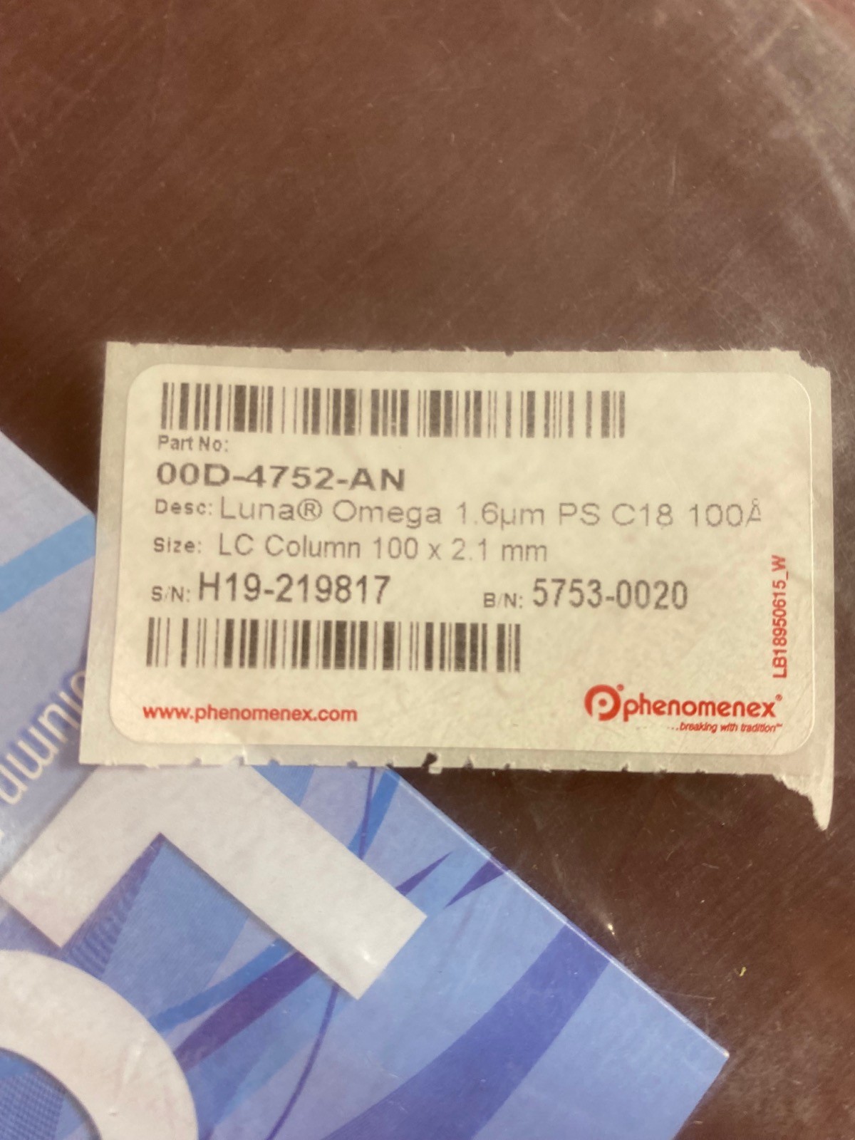 PHENOMENEX Luna Omega 1.6um PS C18 100Å HPLC Column 100 x 2.1mm 00D-4752-AN