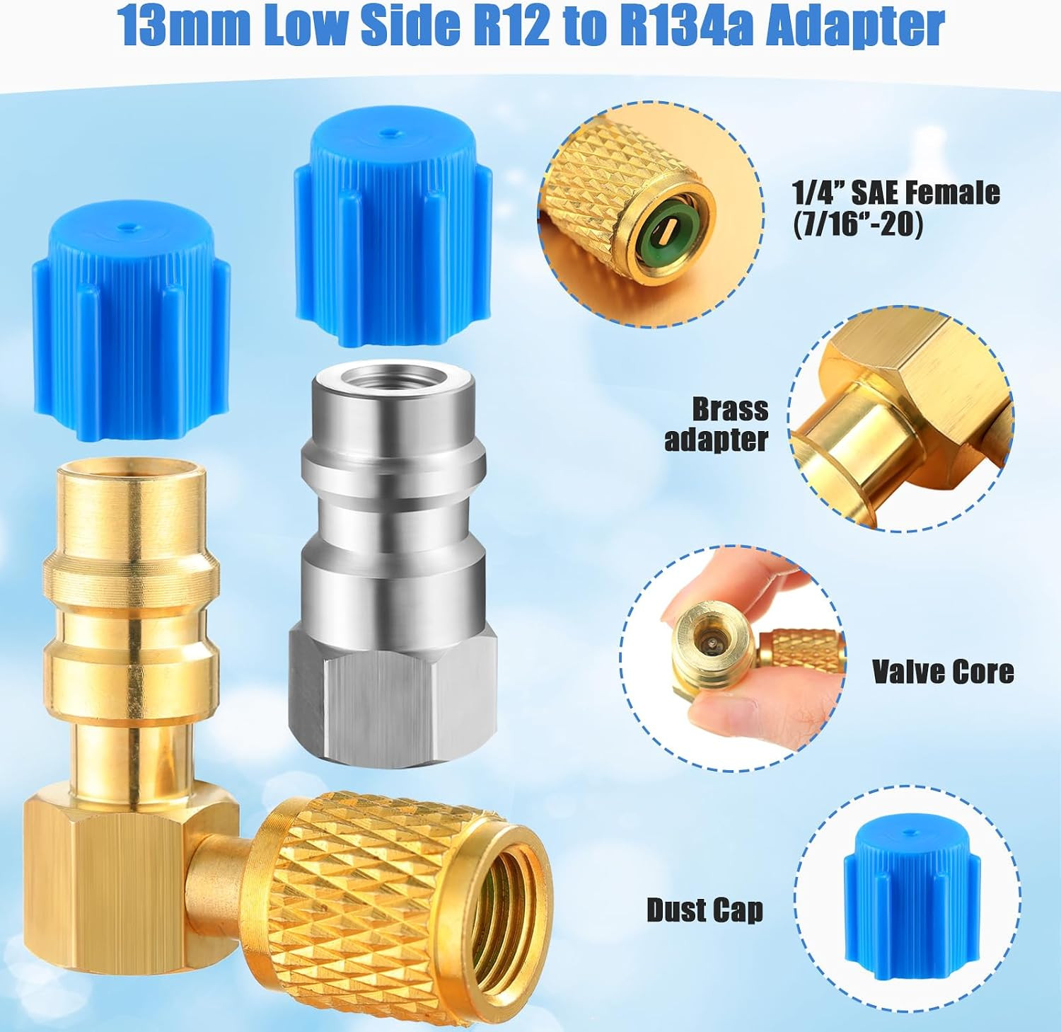 R12 to R134A AC Fitting Conversion Adapter Kit, Quick Coupler Valve A/C 90° Port