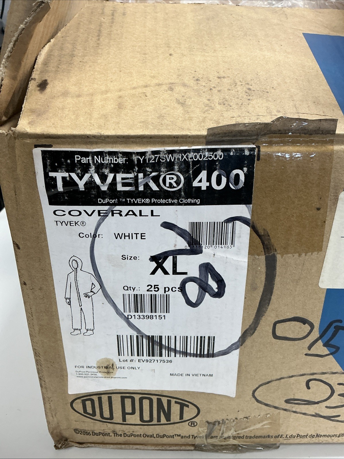 DUPONT Disposable Coveralls Size XL (23) TY127SWHXL002500 AB-235S