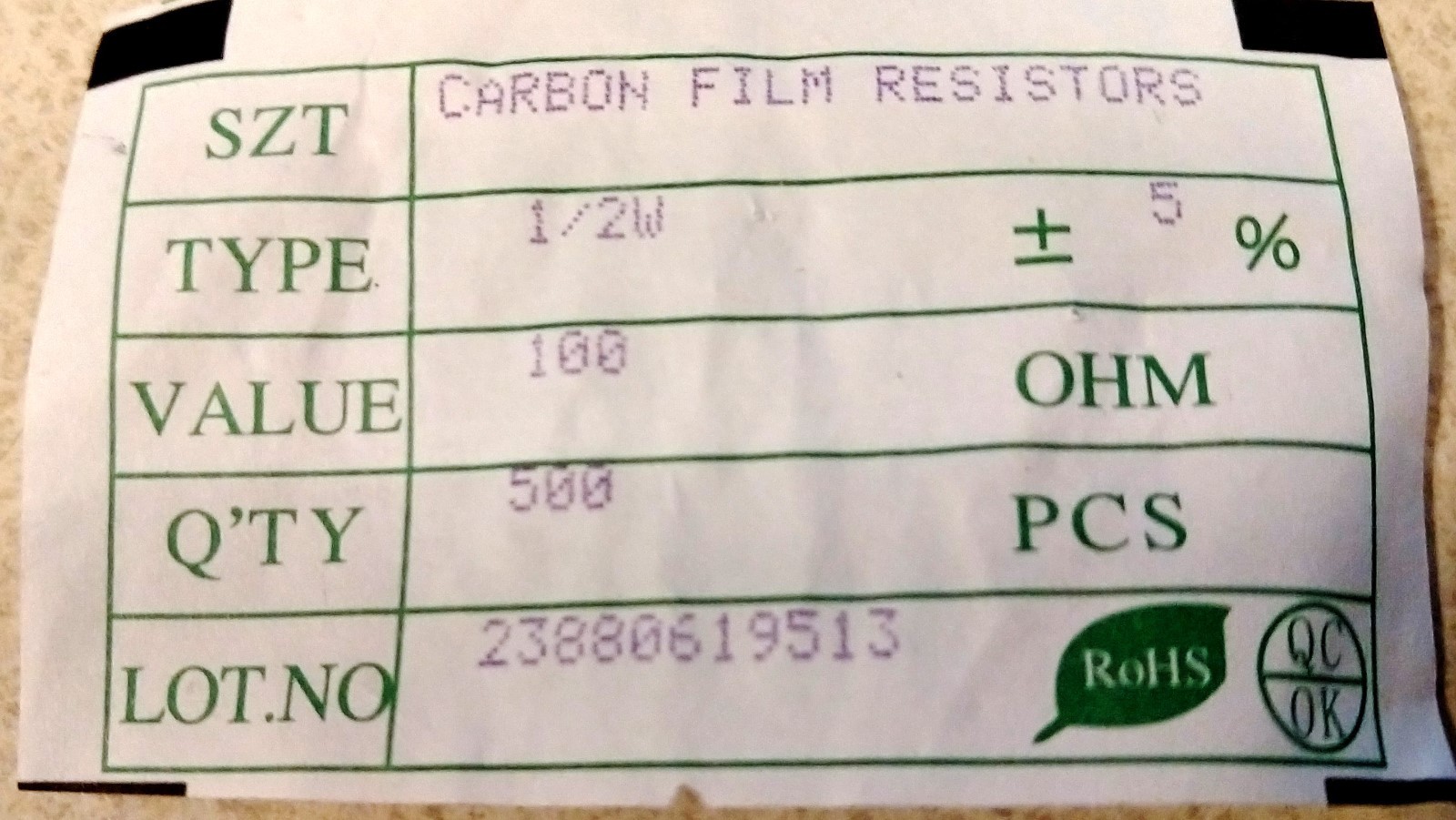 100 ohm 1/2Watt BLUE Carbon Film Resistors 5% You get 10 resistors
