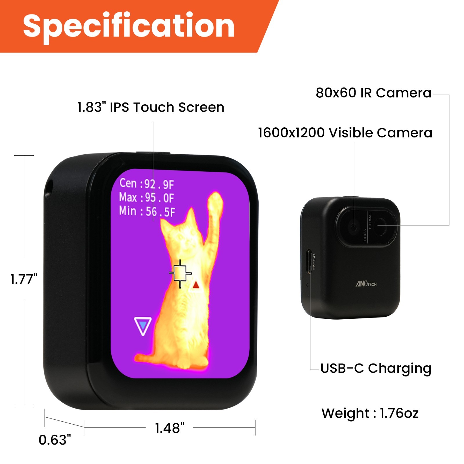 ANXTECH 80×60 Mini Infrared Thermal Imager Thermal Imaging Camera For Beginner