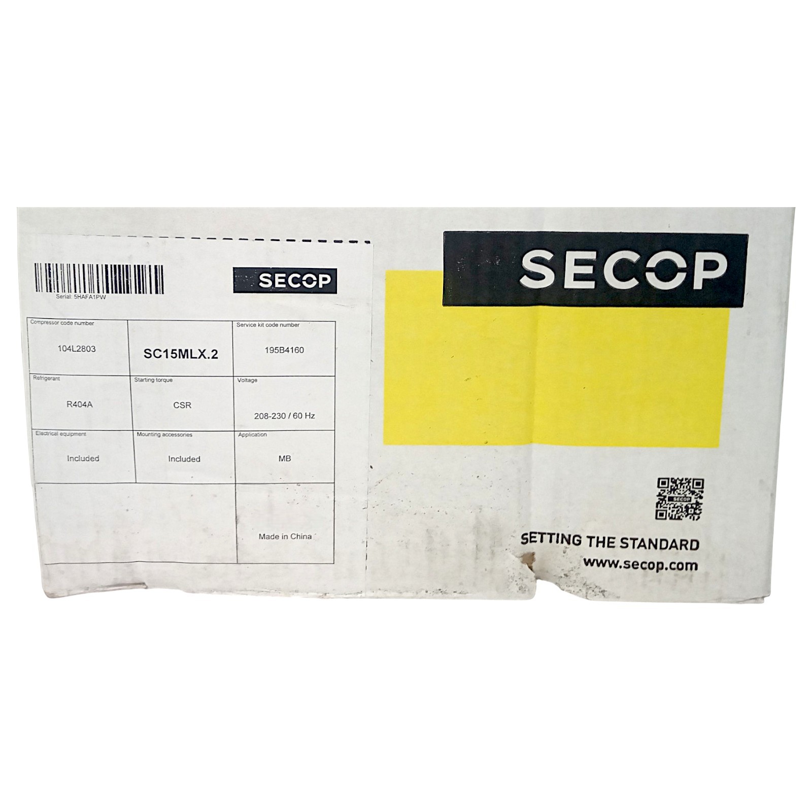 Secop SC15MLX.2 R404a Hermetic Refrigeration Compressor 9433 BTU HBP 230V 3/4HP