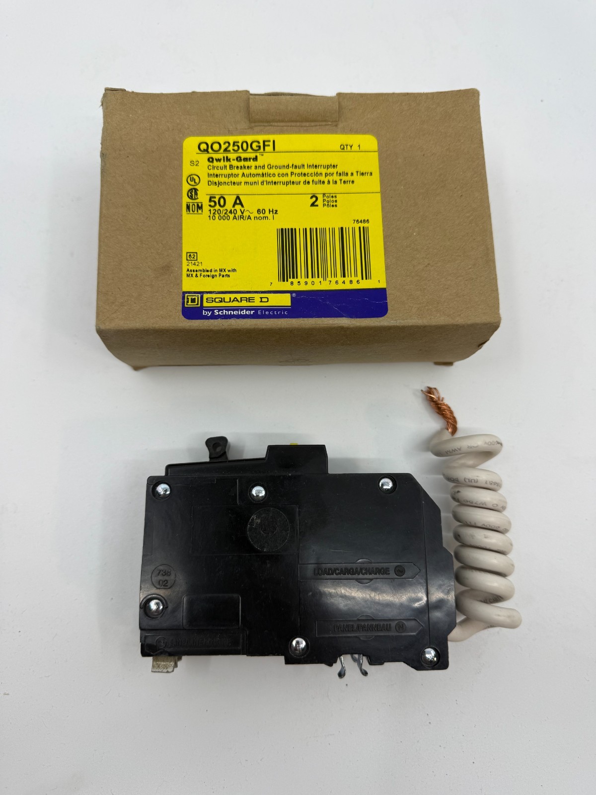Square D QO250GFI QO 50 Amp 2-Pole GFCI Circuit Ground Fault FLAW