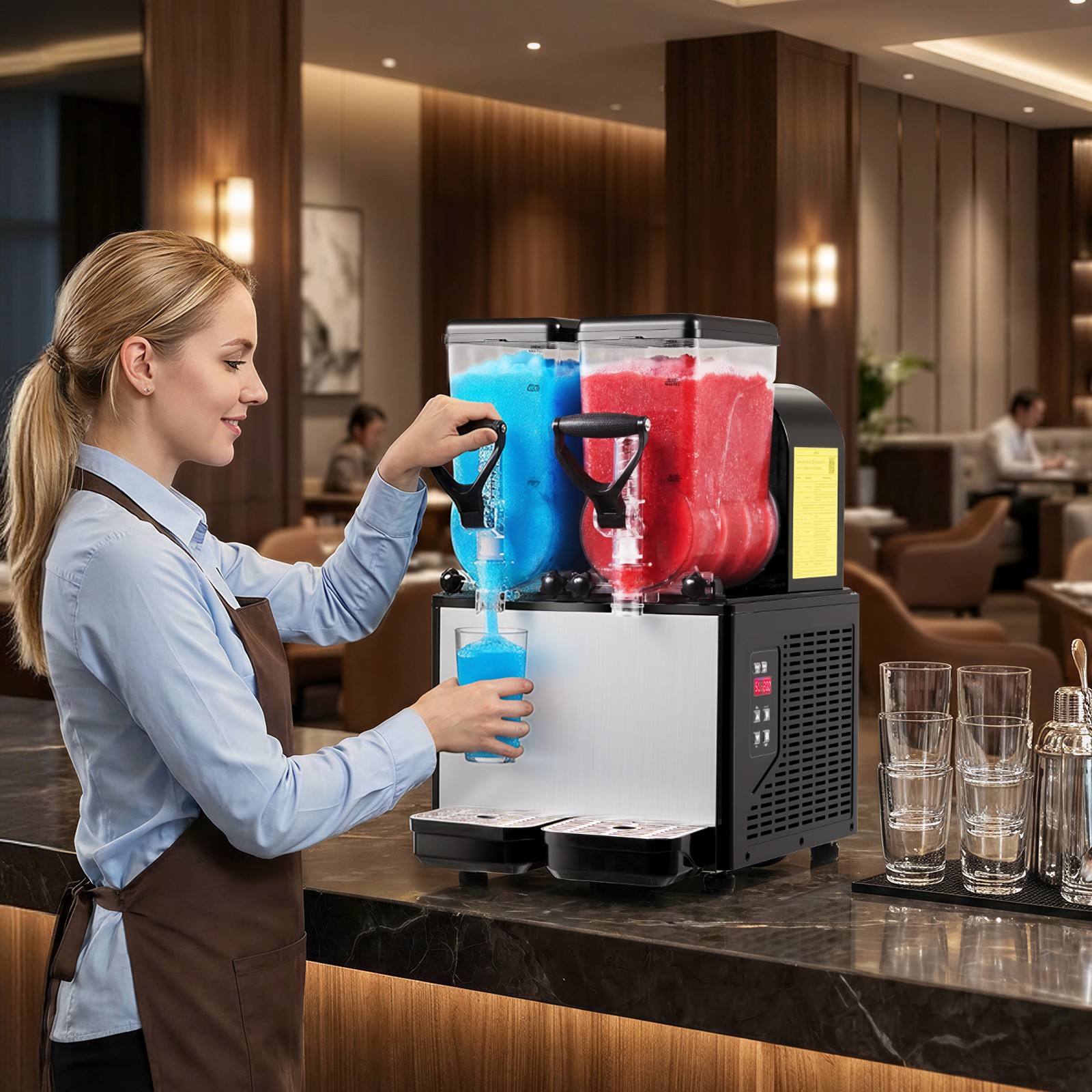 VEVOR Slushie Machine No Ice Needed Frozen Drink Maker Dual 6L/1.6 GAL Tanks