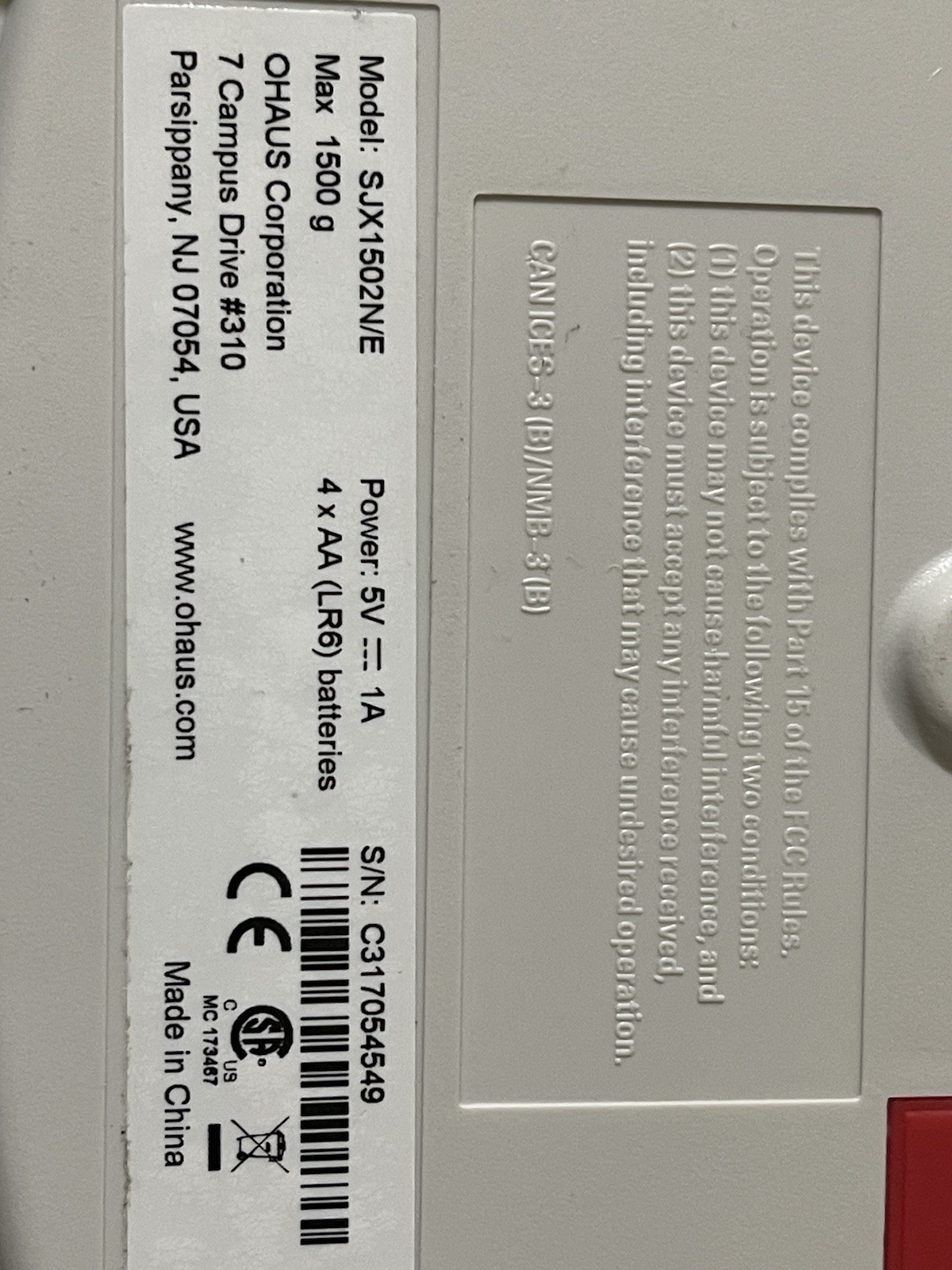 Ohaus Scout SJX1502N/E Portable Balance 1500 g Class II Legal‑for‑Trade