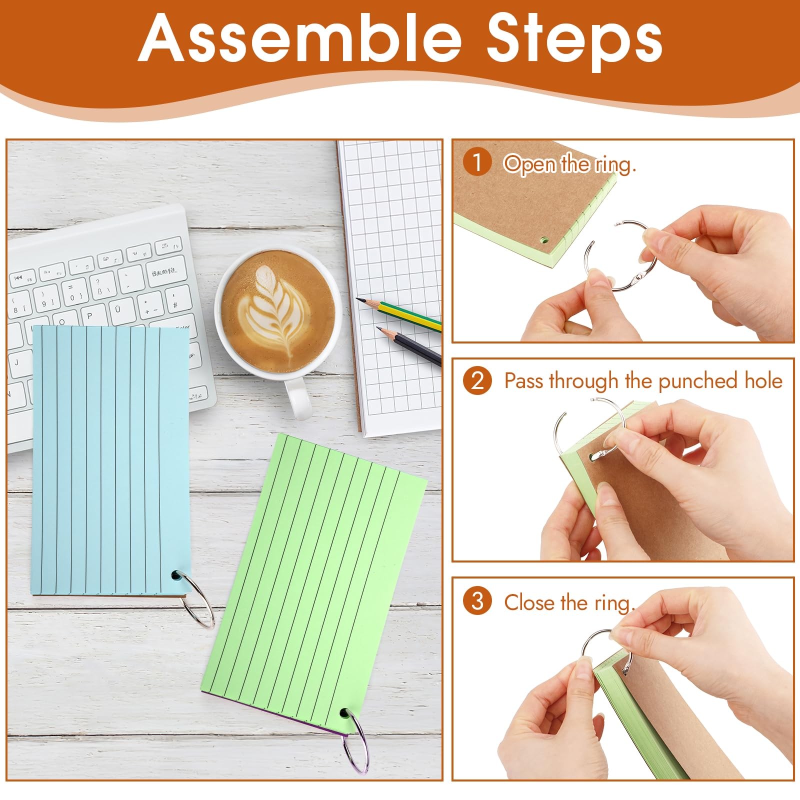 350 Pcs Index Cards With Ring, 3×5 Inches Flash inches, light blue