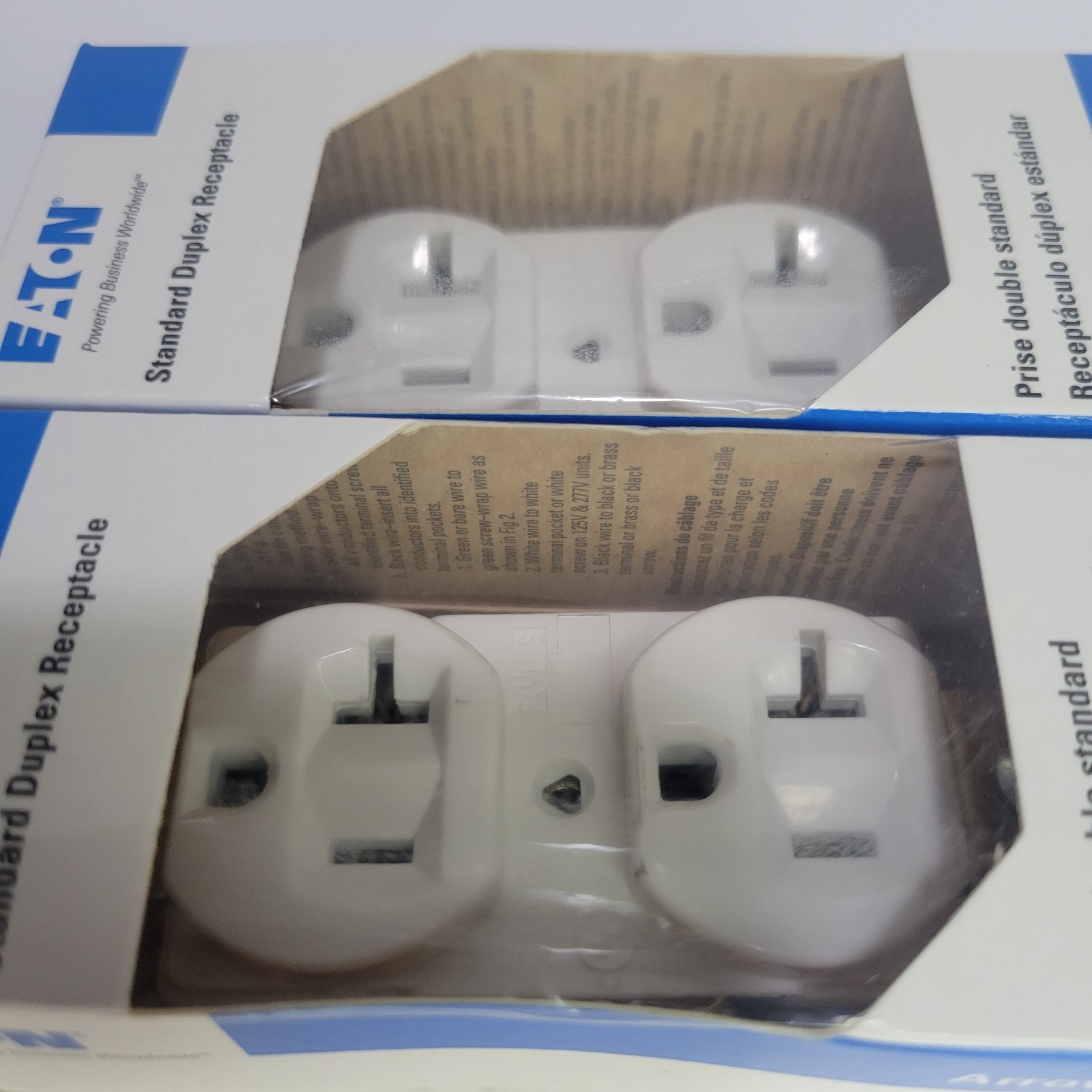 (2) Eaton AH5352V-BX-LW Duplex Receptacle Whitw 20A 125V Back & Side Wire. New