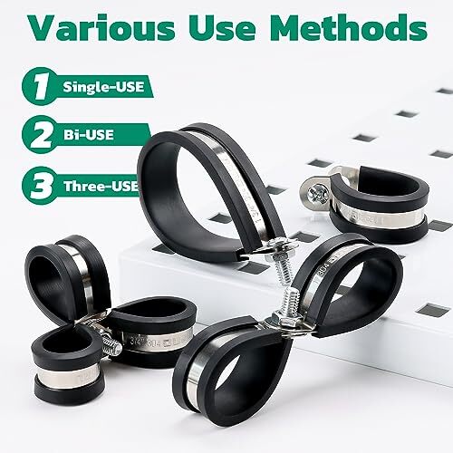 125PCS Cable Clamp,12 Sizes Stainless Steel Rubber Coated Cushioned Insulated…