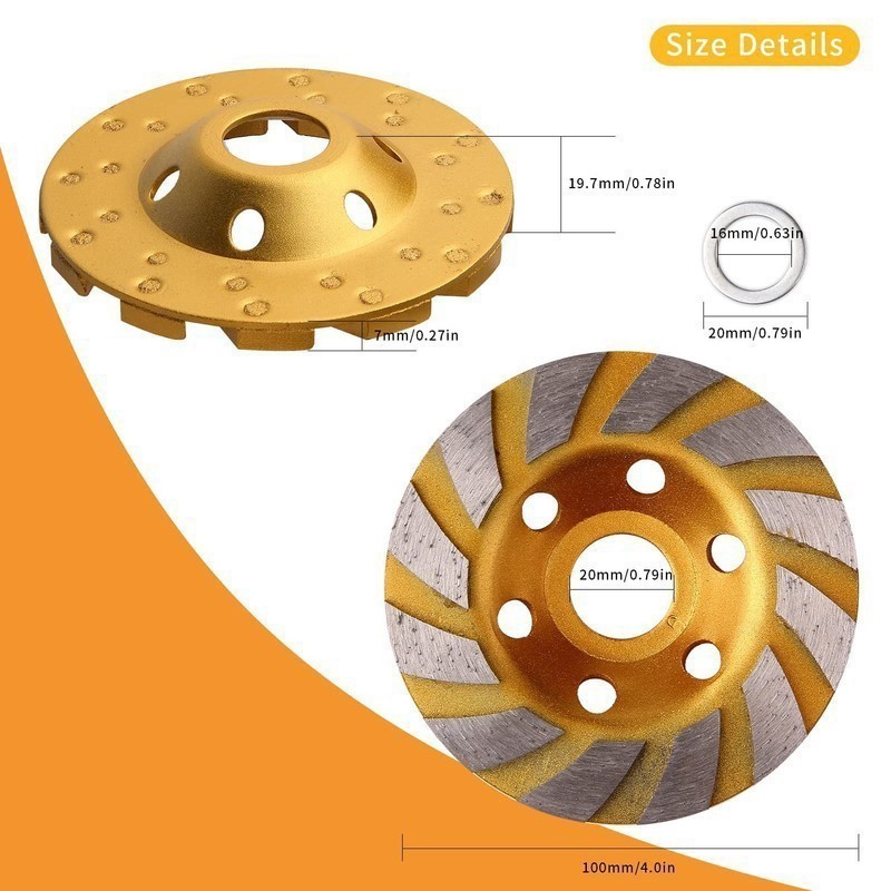 🎁2PCS 4 inch Diamond Segment Grinding Wheel Disc Grinder Cup Concrete Stone Cut