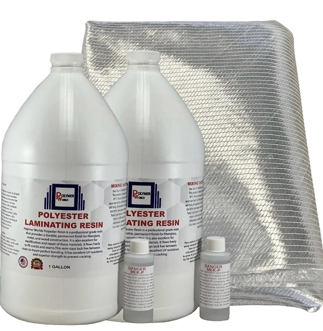 Fiberglass Repair Kit 2 Gal of Polyester Resin 1708x50x10 Yard Biaxial Cloth