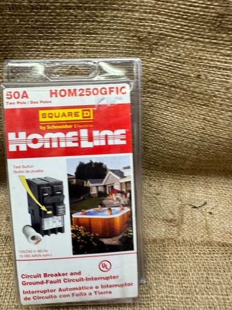 Square D Homeline HOM250GFIC 50A Two Pole Circuit Breaker & GFIC*New