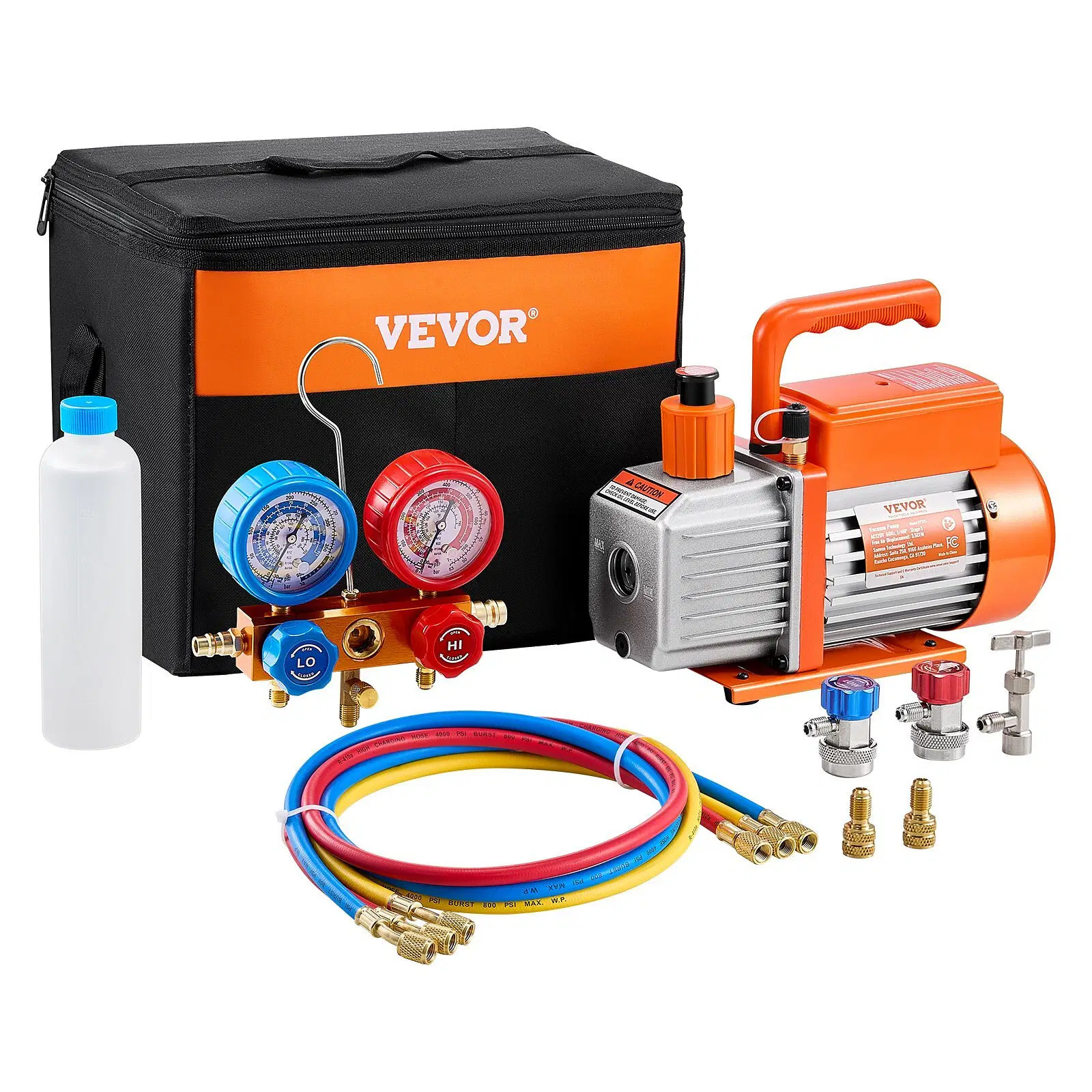 3.5 CFM AC Vacuum Pump and Gauge Set, Single Stage Rotary Vane HVAC Air Vacuum P