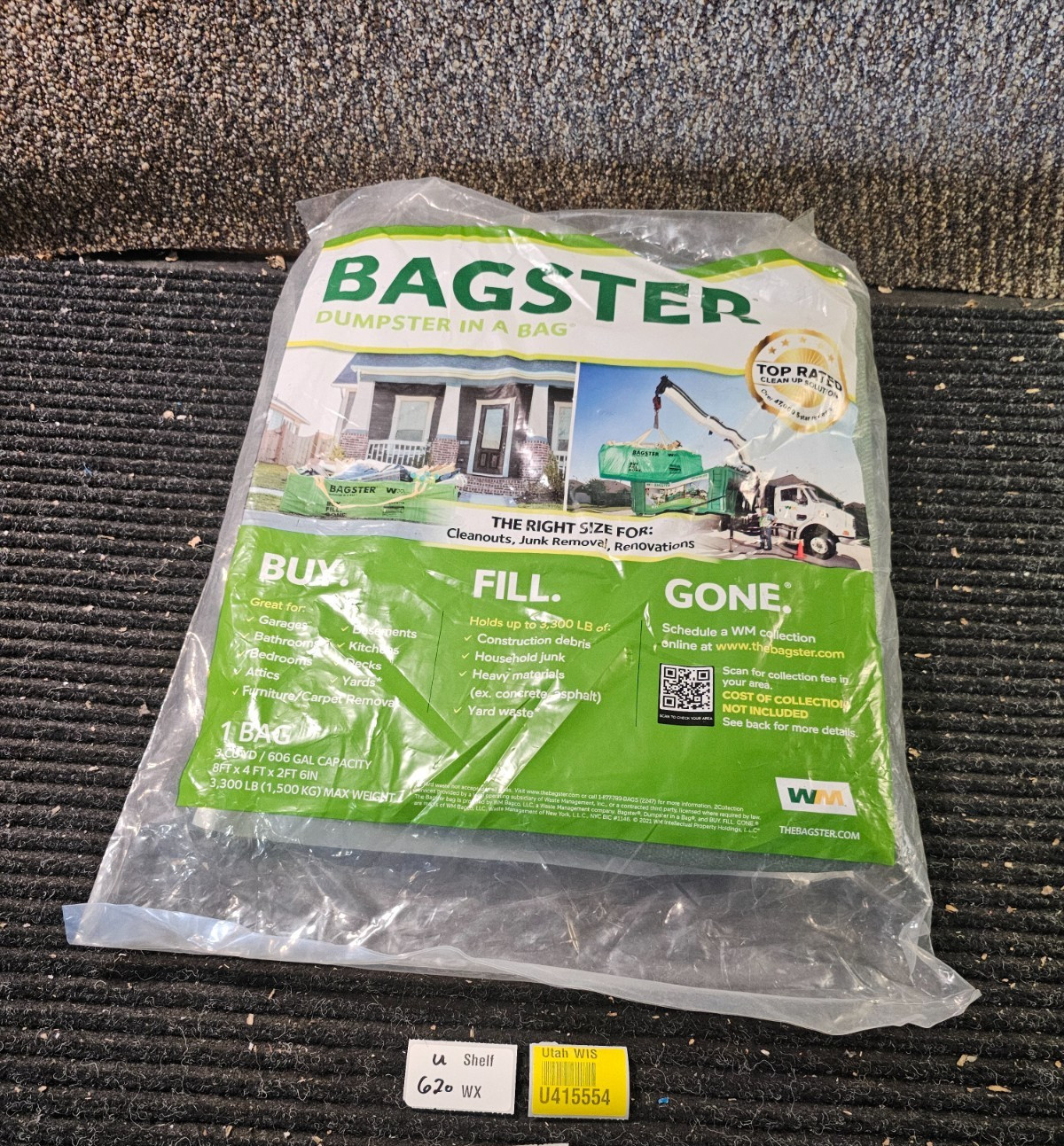 Bagster 3CUYD Trash Container Bag With a Capacity Of Up to 3,300 Pounds, Green