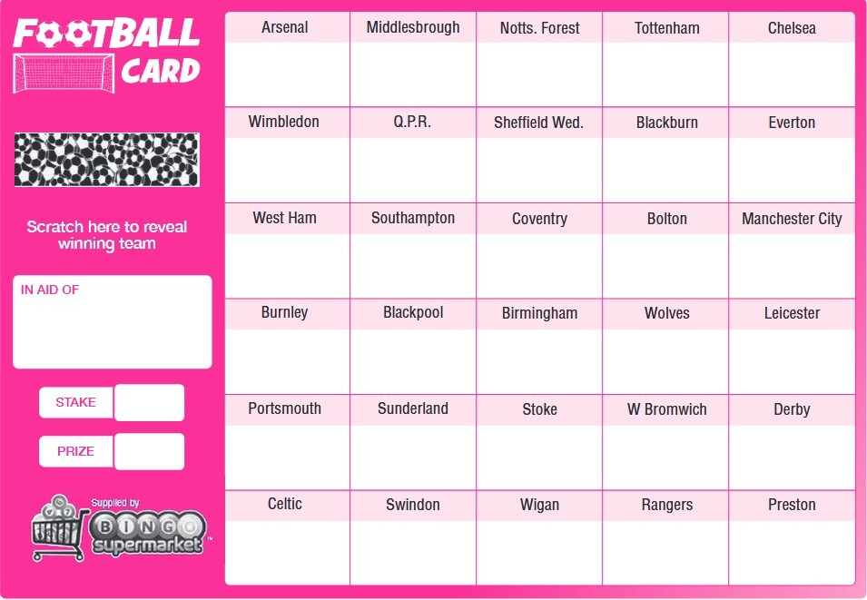 FOOTBALL SCRATCH CARDS 20 30 40 50 and 80 Team Fundraising A5 Card Charity Event