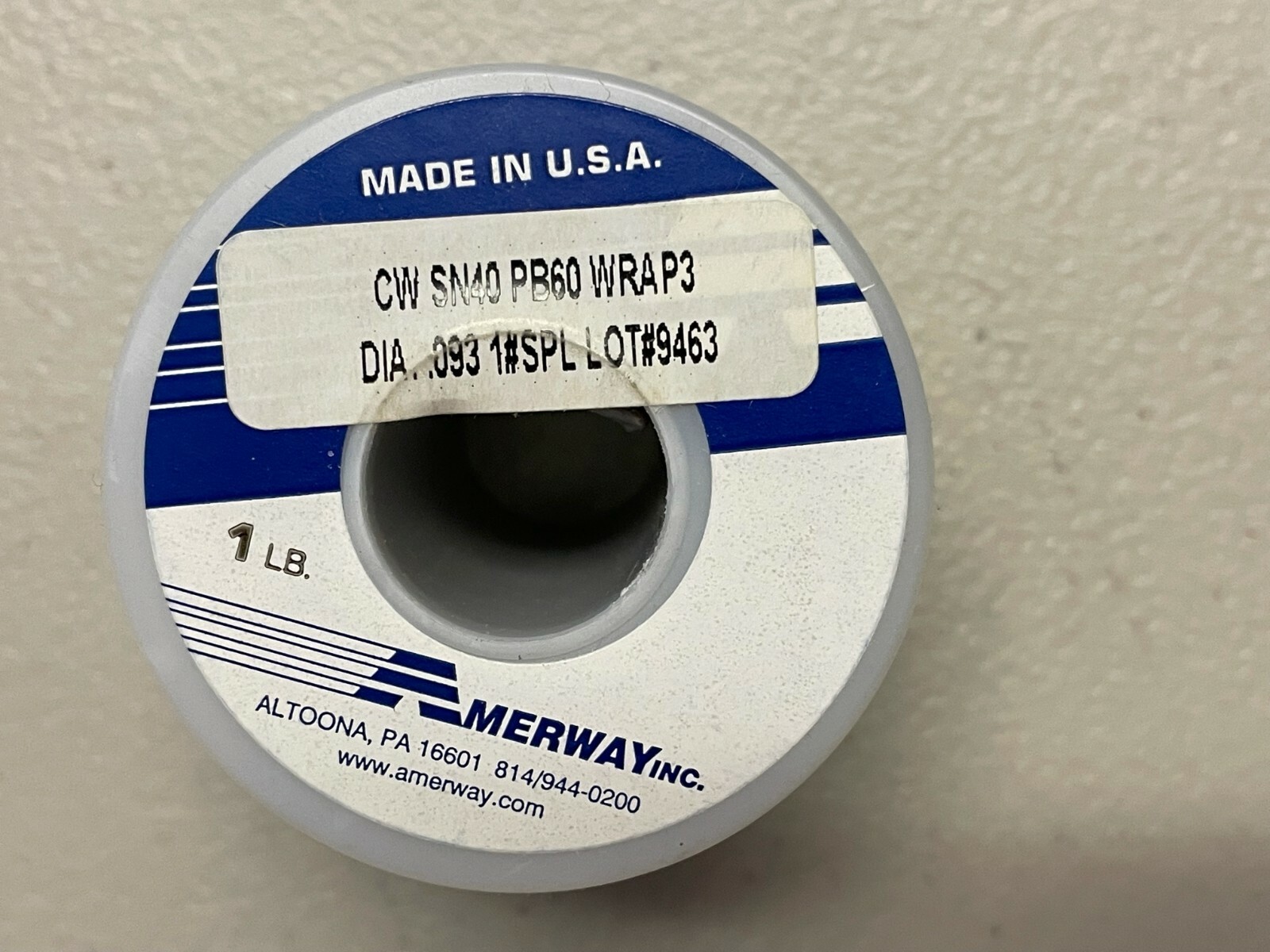 Solder Wire SN40 PB60 WRAP3 – DIA .093″ – Electronic – 4 LBS