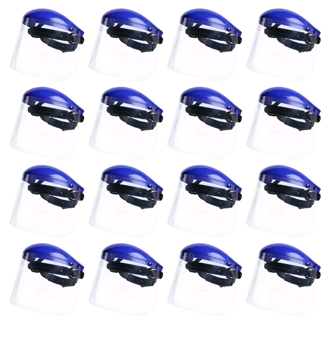 Safety Headgear with Clear Polycarbonate Face Shield, Blue (Pack of 16)