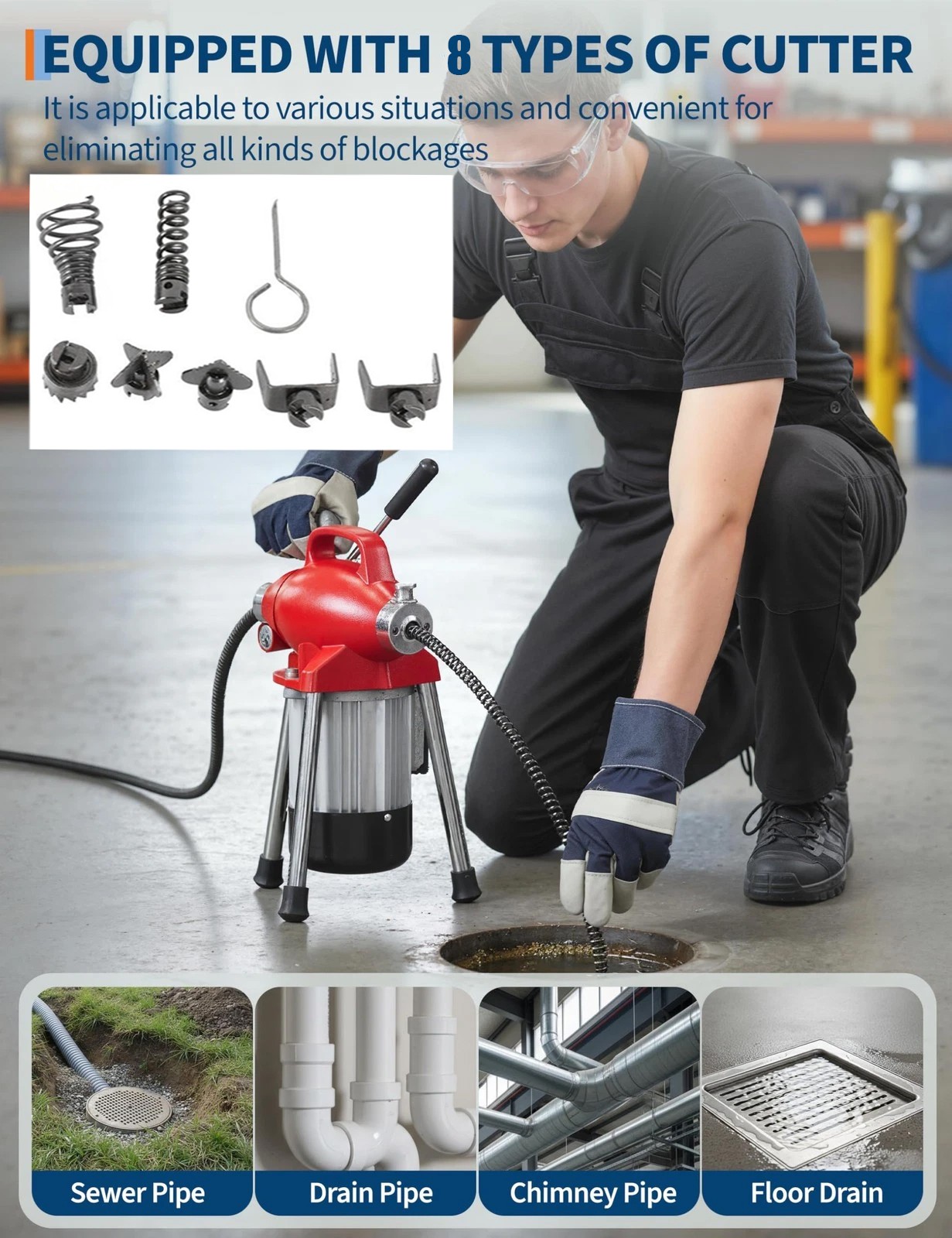 Commercial 100ft 5/8” Sewer Snake Drain Auger Cleaner Cleaning Machine Plumbing
