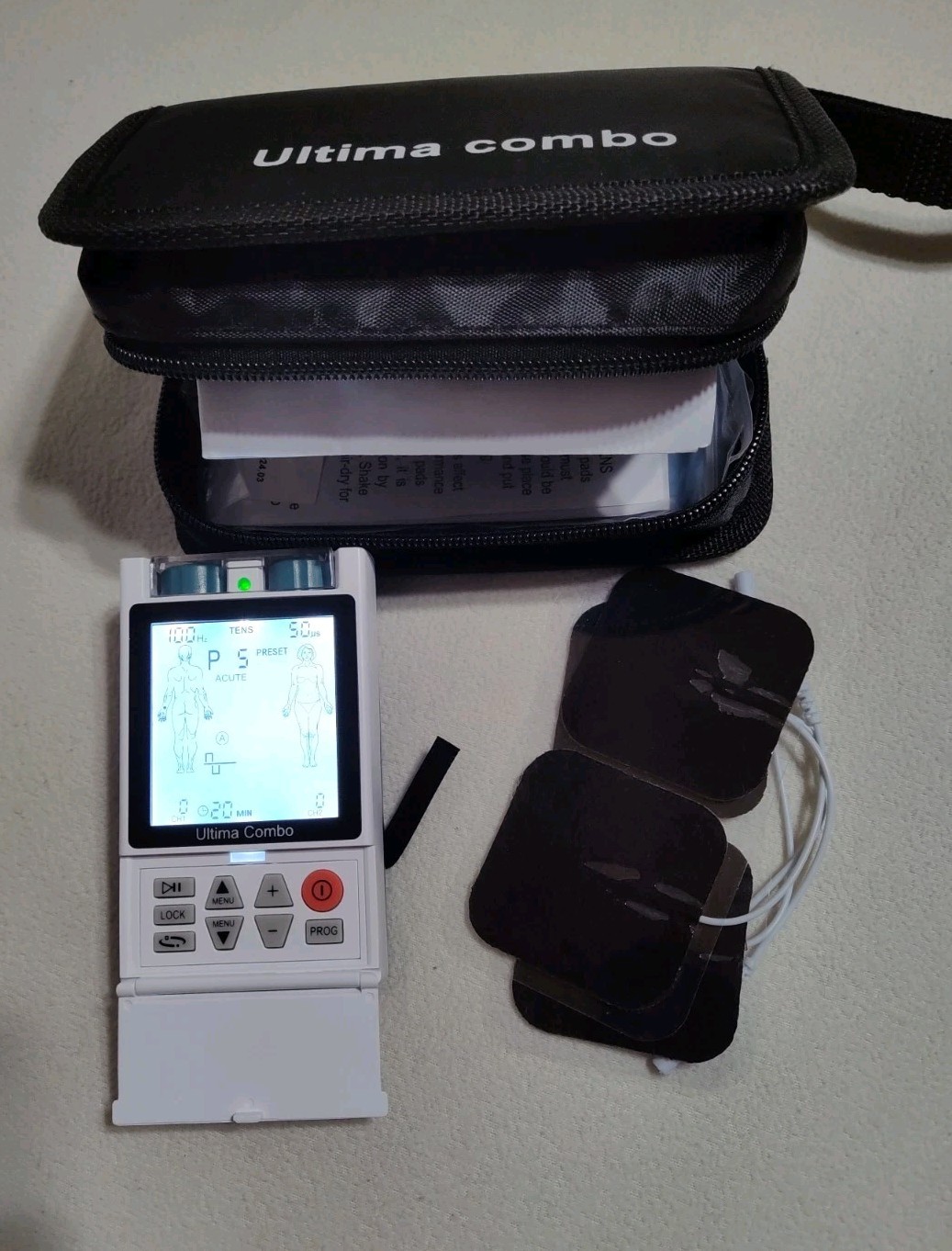 Ultima Ultima Combo 2-Channel Handheld TENS/EMS Unit w/ Case Pads free ship