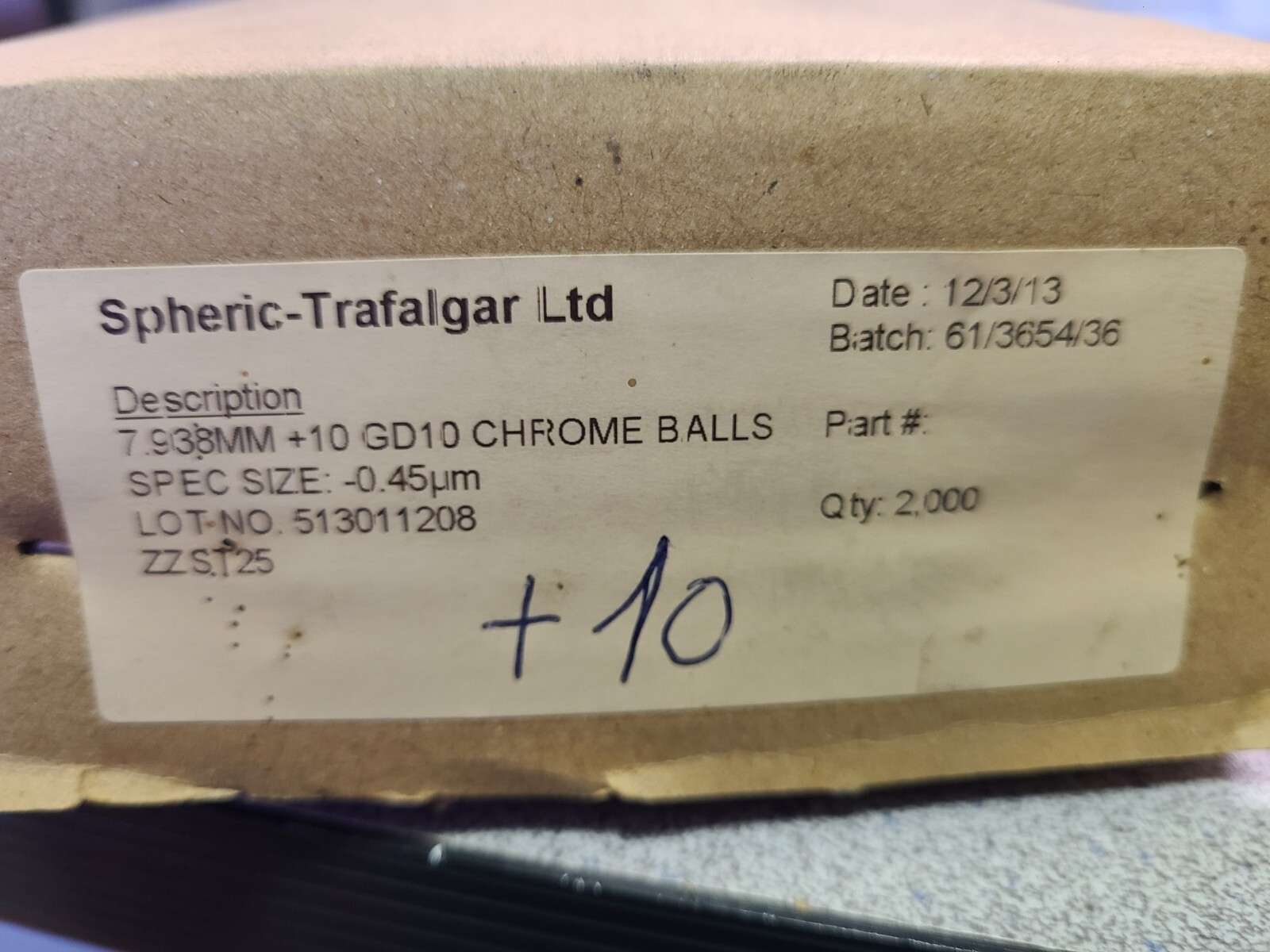 Spheric-Trafalgar Ltd 7.938MM+10 Chrome Ball Bearings GD 10, Spec Size: -0.45μm