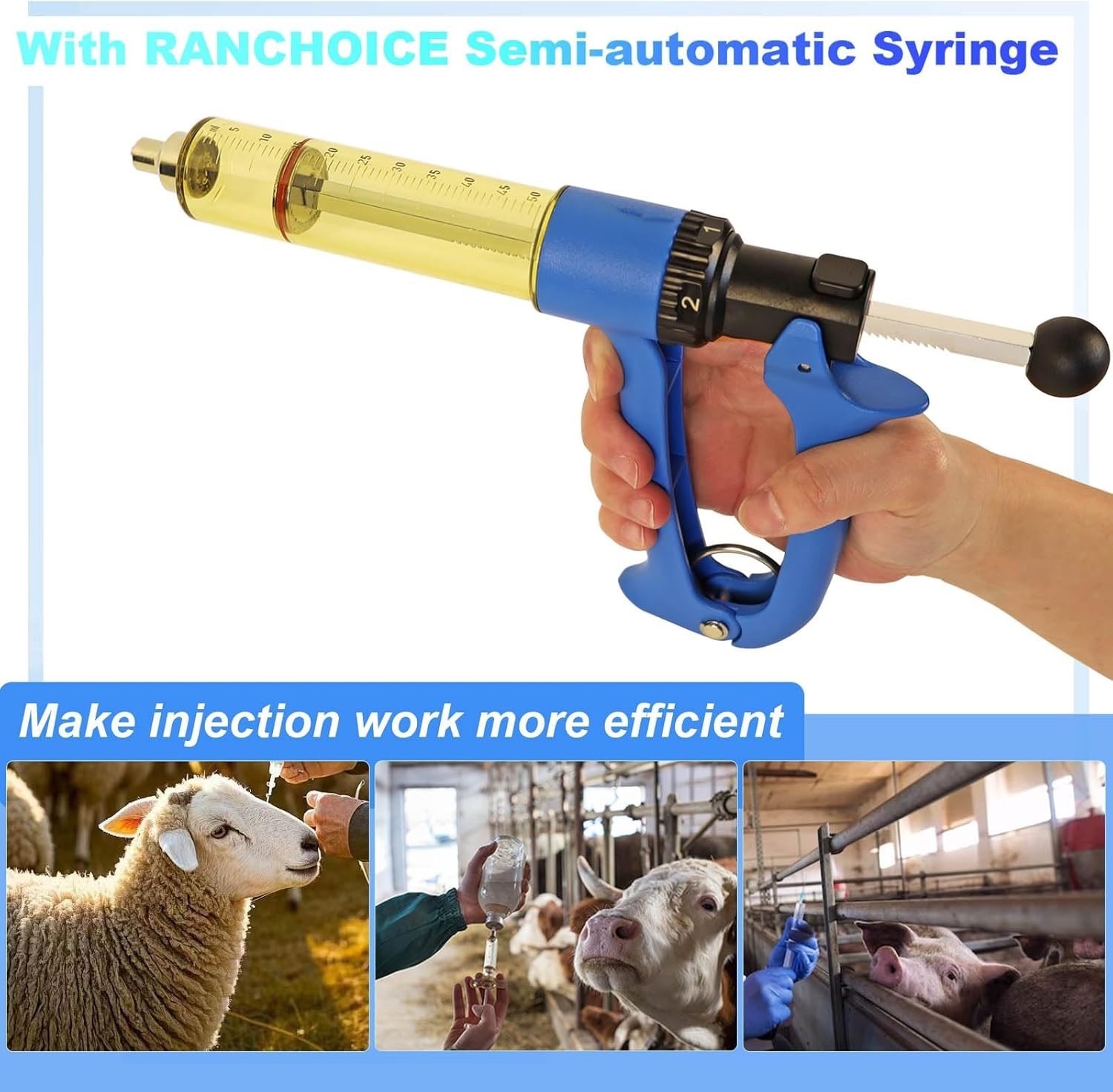 50ML Semi Automatic Livestock Syringe, Continuous Repeating Luer Lock Syringe
