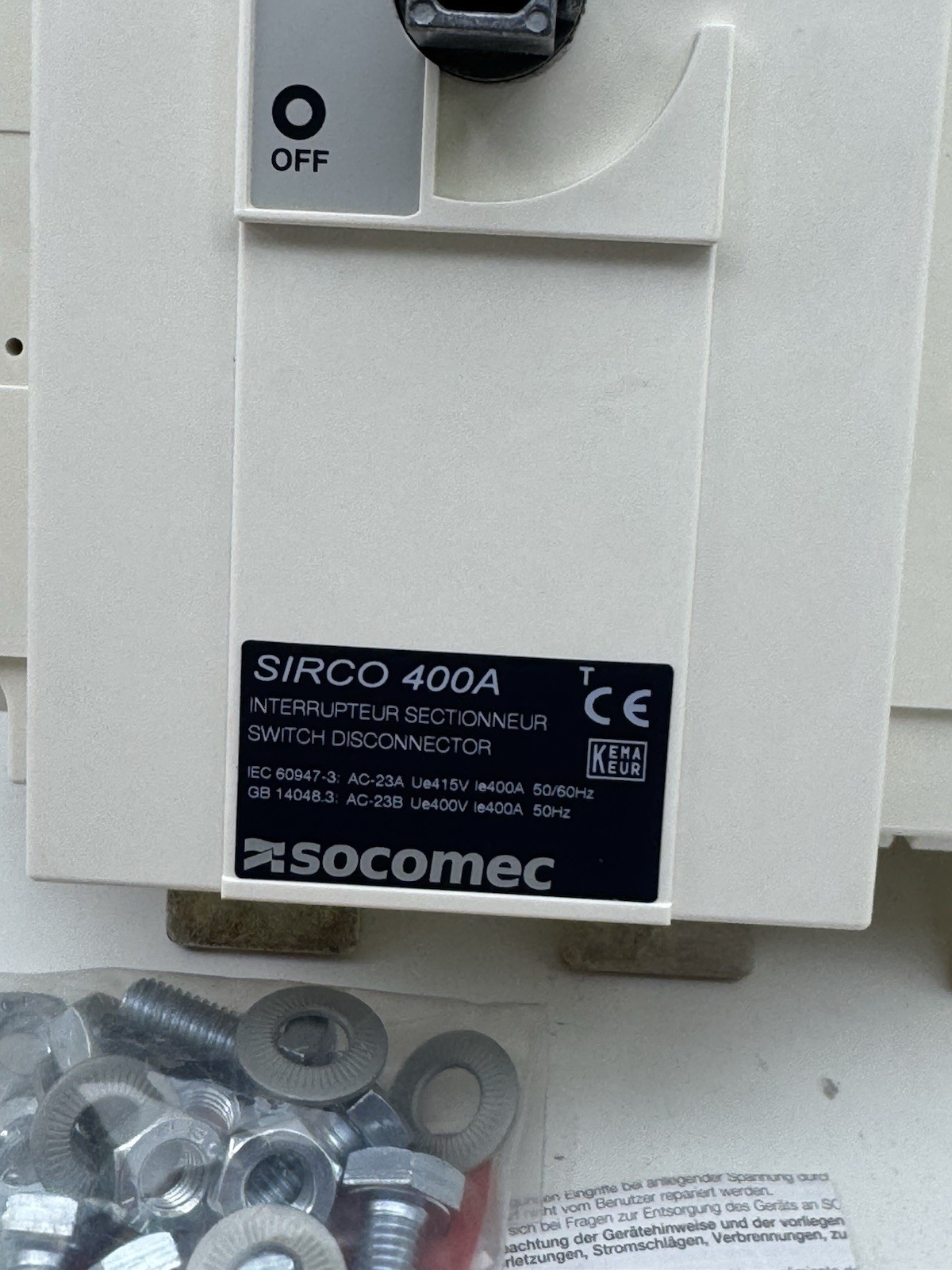 SOCOMEC 26003041 SIRCO 3X400A F LOAD BREAK SWITCH DISCONNECTOR 2600 3041