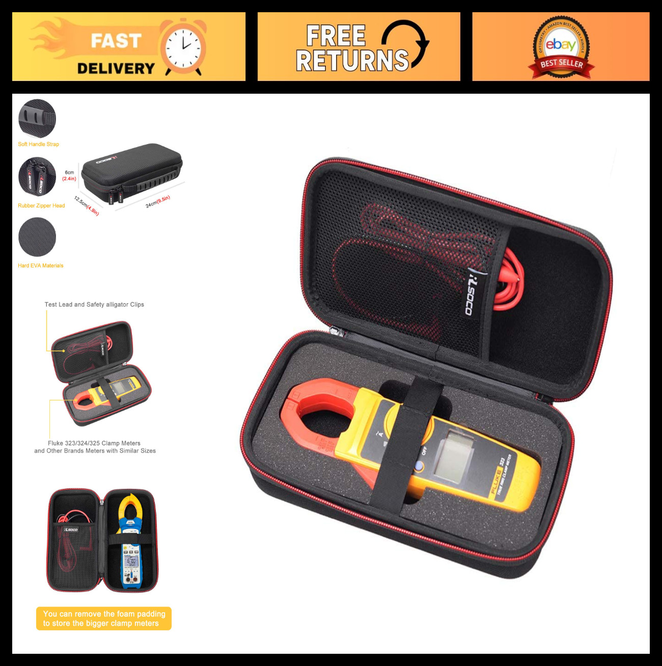 Durable Hard Case for Fluke 302+/323/301D/325/324 & KAIWEETS HT206D/A Clamp Mete