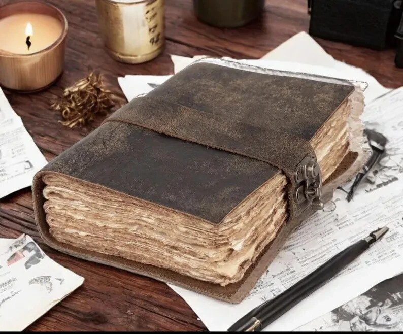 Vintage Leather Journal Blank Spell Book of Shadows, Grimoire Travel Notebook