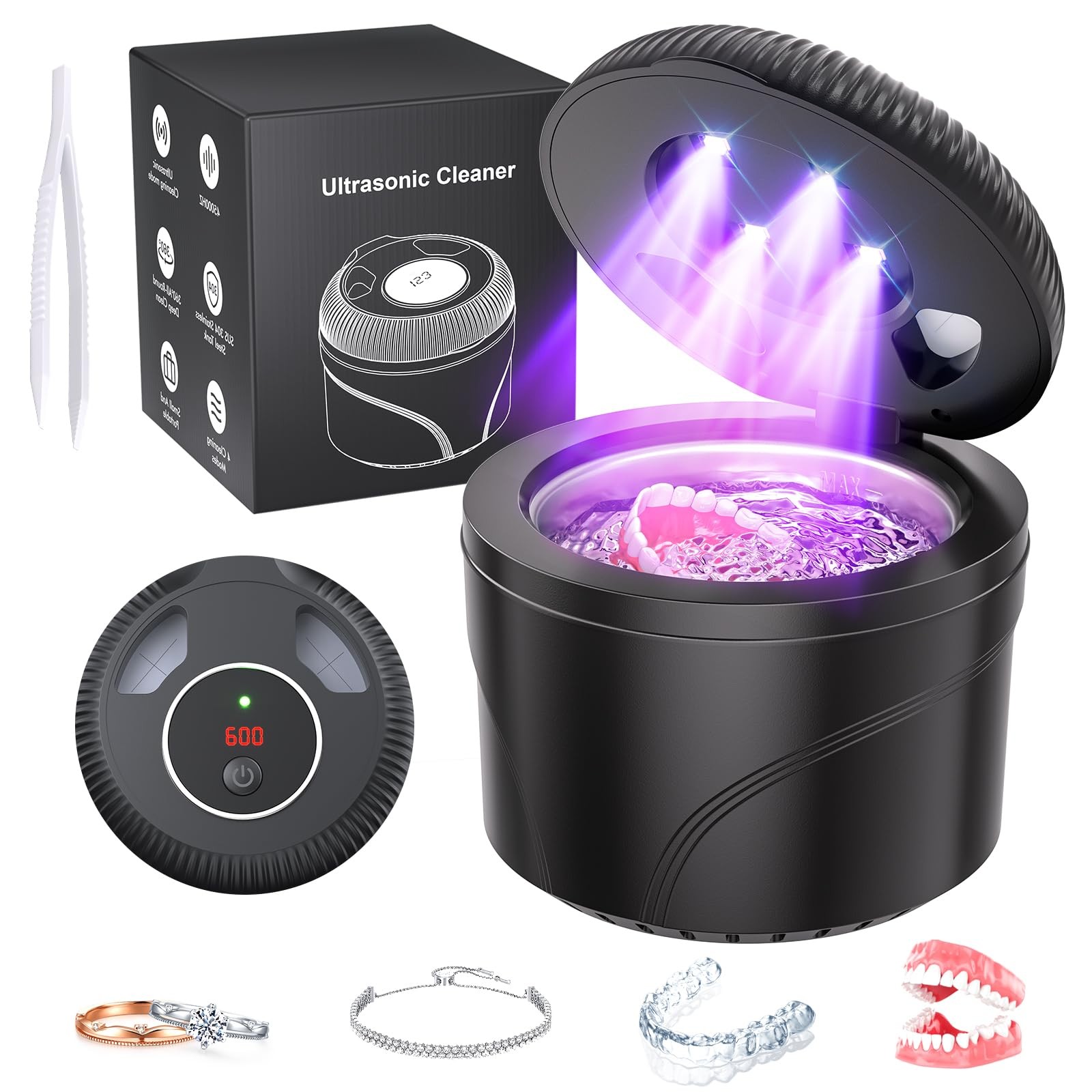 Ultrasonic Retainer Cleaner Machine, 45kHz Dental 4.33×4.33×3.82 Inch, black