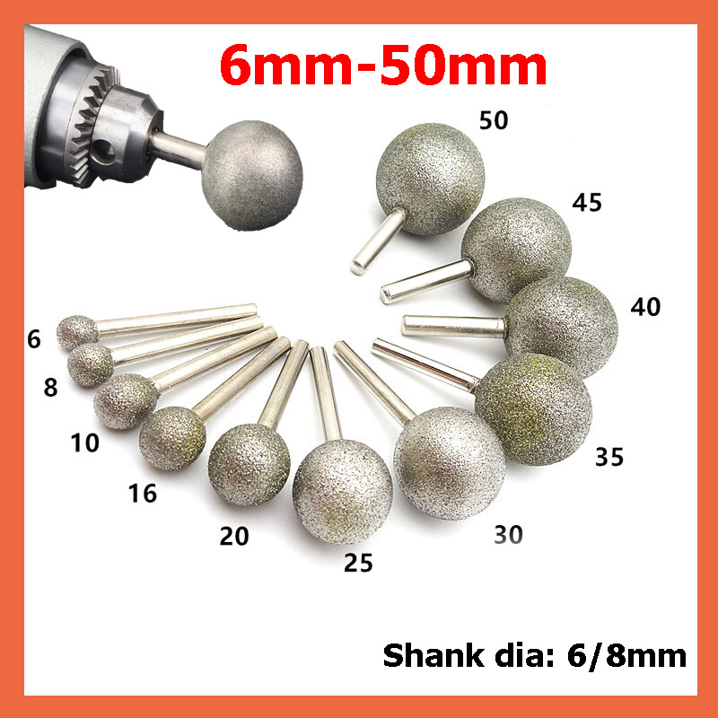 6mm-50mm Ball Diamond & CBN Grinding Burr Point Engraving Bits for Dremel Rotary