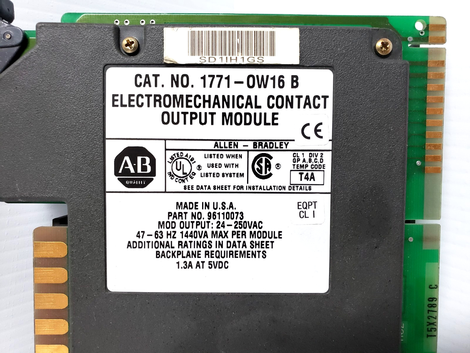 AB Allen Bradley 1771-OW16 B Electromechanical Contact Output Module 1771-0W16 B