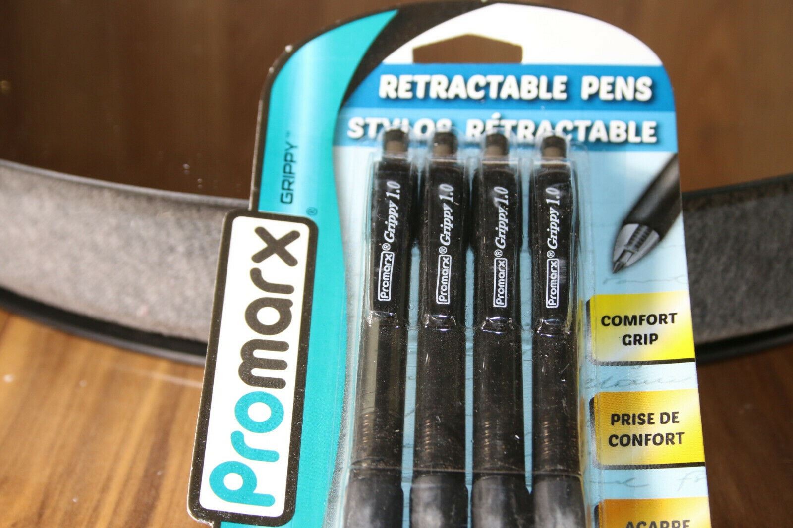 Pack of 4 Comfort Grip Ball Point Pens Black Ink Promarx Grippy 1.0 Retractable