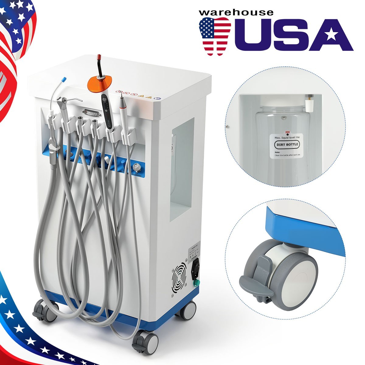 Portable Dental Mobile Delivery Unit with Air Compressor Curing Light Scaler