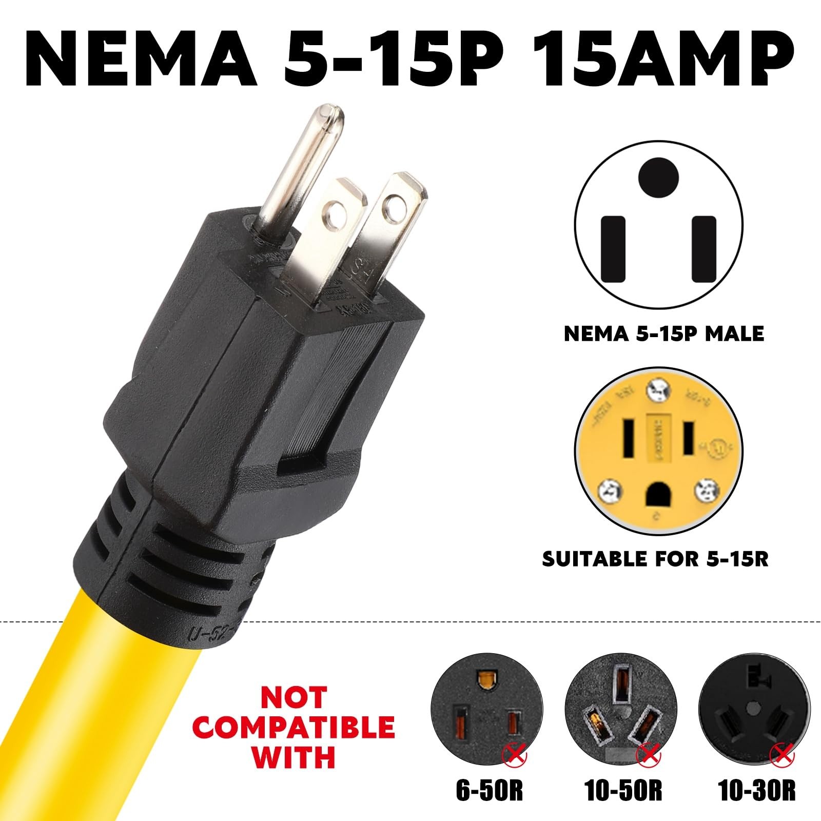 10 Ft 15 Amp Welder Adapter Extension Cord NEMA 515P to 650R STW 10AWG/3C
