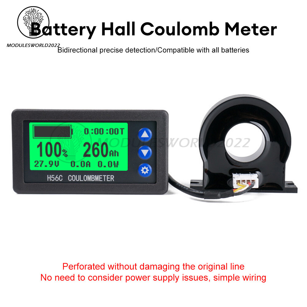 DC 9-100V 100A/400A Battery Level Monitor Hall Coulomb Meter Voltmeter Ammeter