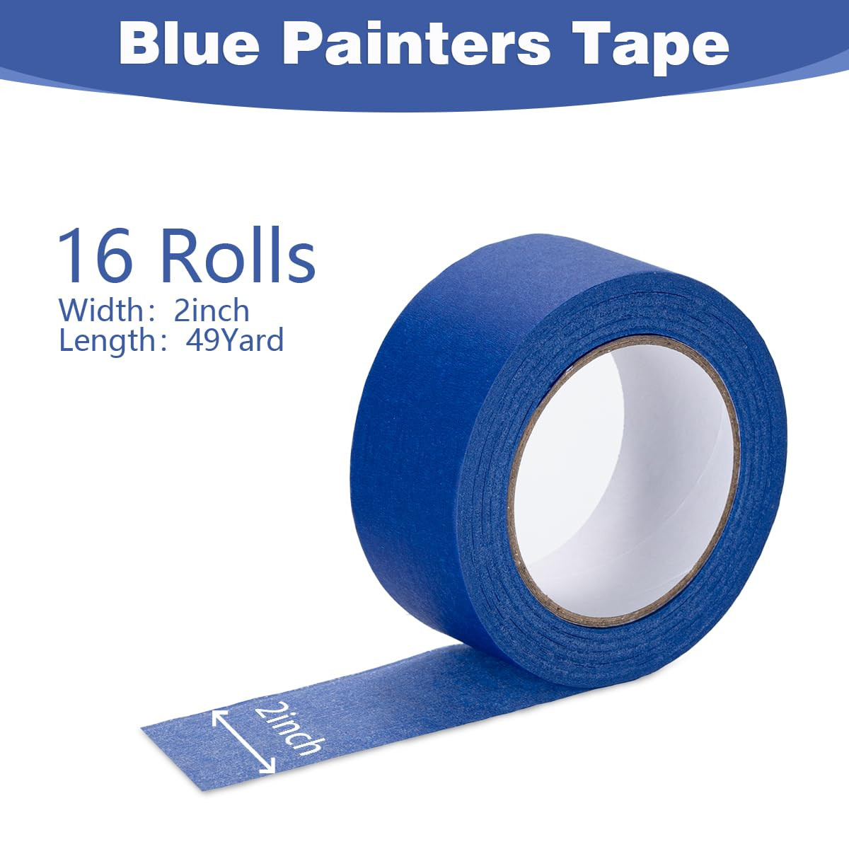 16Pack Blue Painters Tape 2 Inch Wide Masking Tape Bulk for Multi-Surface, Produ