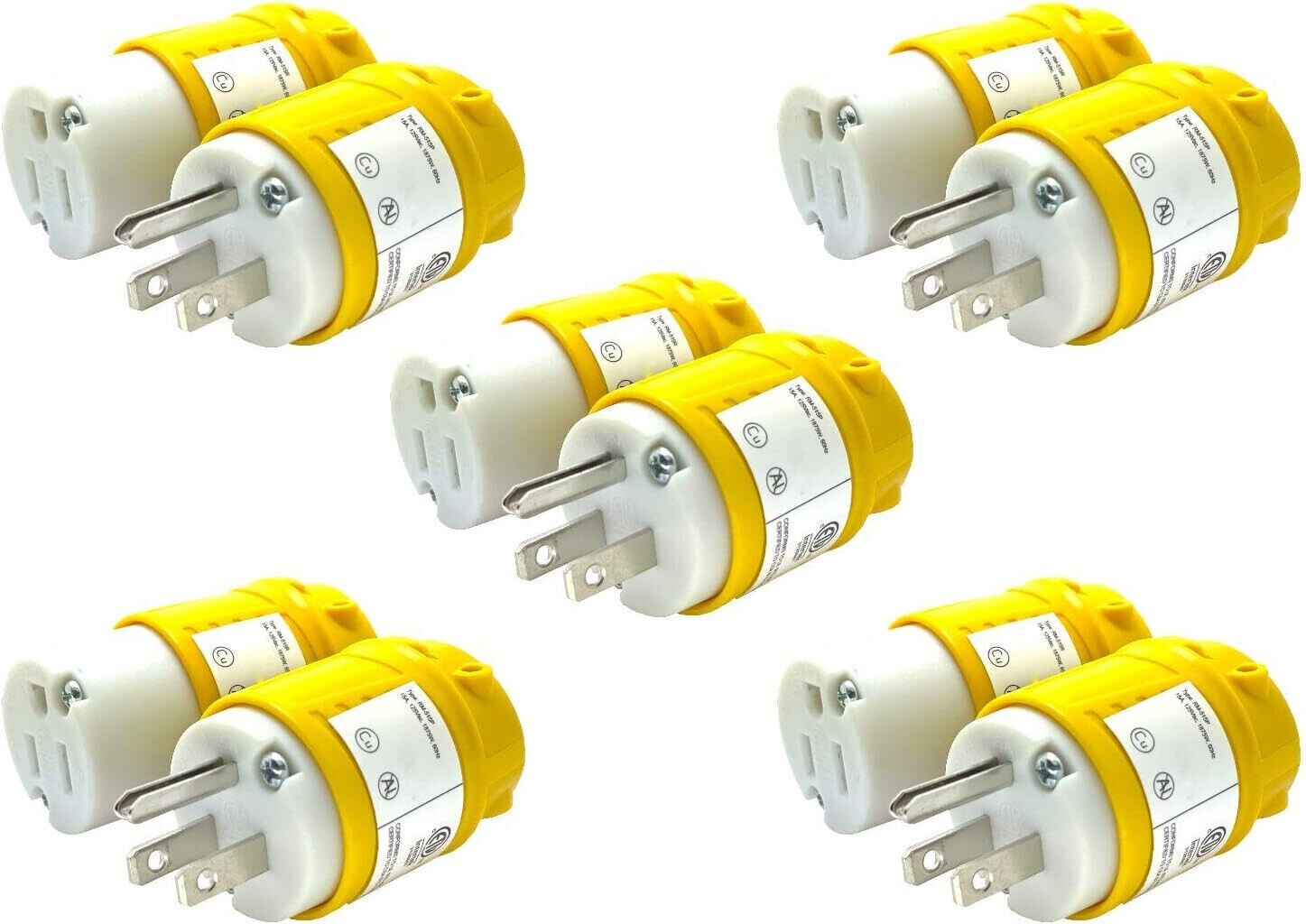 Male & Female Extension Cord End Plugs 15Amp 125V Electrical Connectors 3 Wires