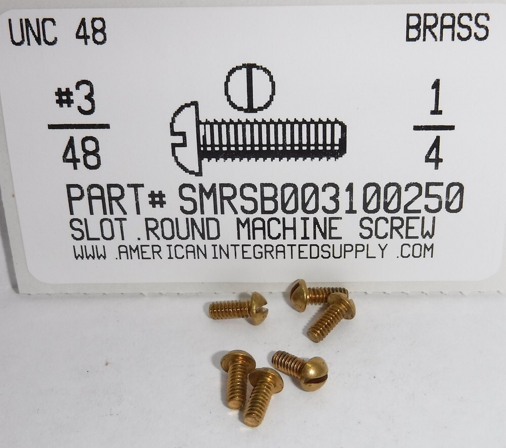 #3-48×1/4 Round Head Slotted Machine Screws Solid Brass (25)