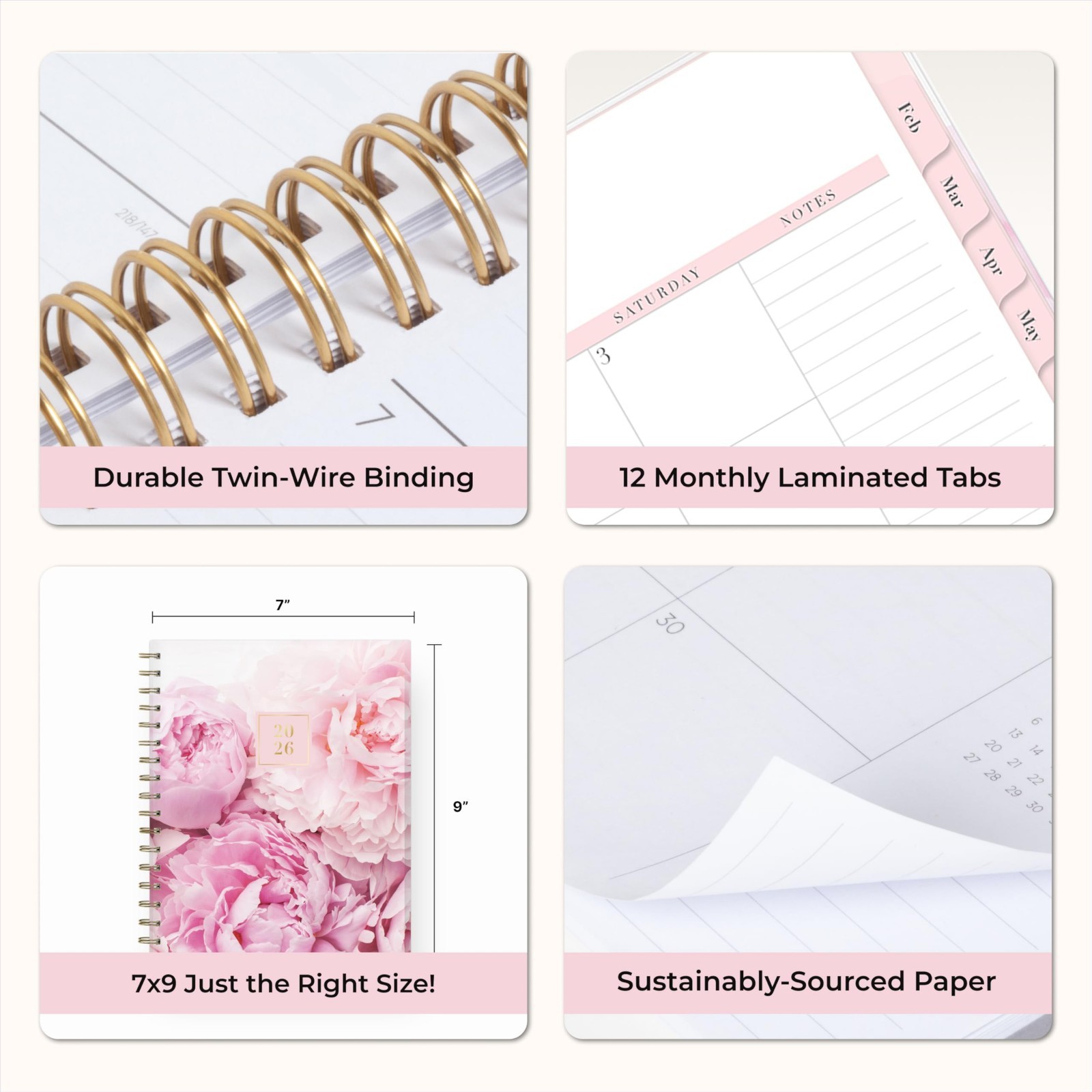 2026 Daily & Monthly Planner Calendar – 5″x8″, Hard Cover, Durable Binding, Peon