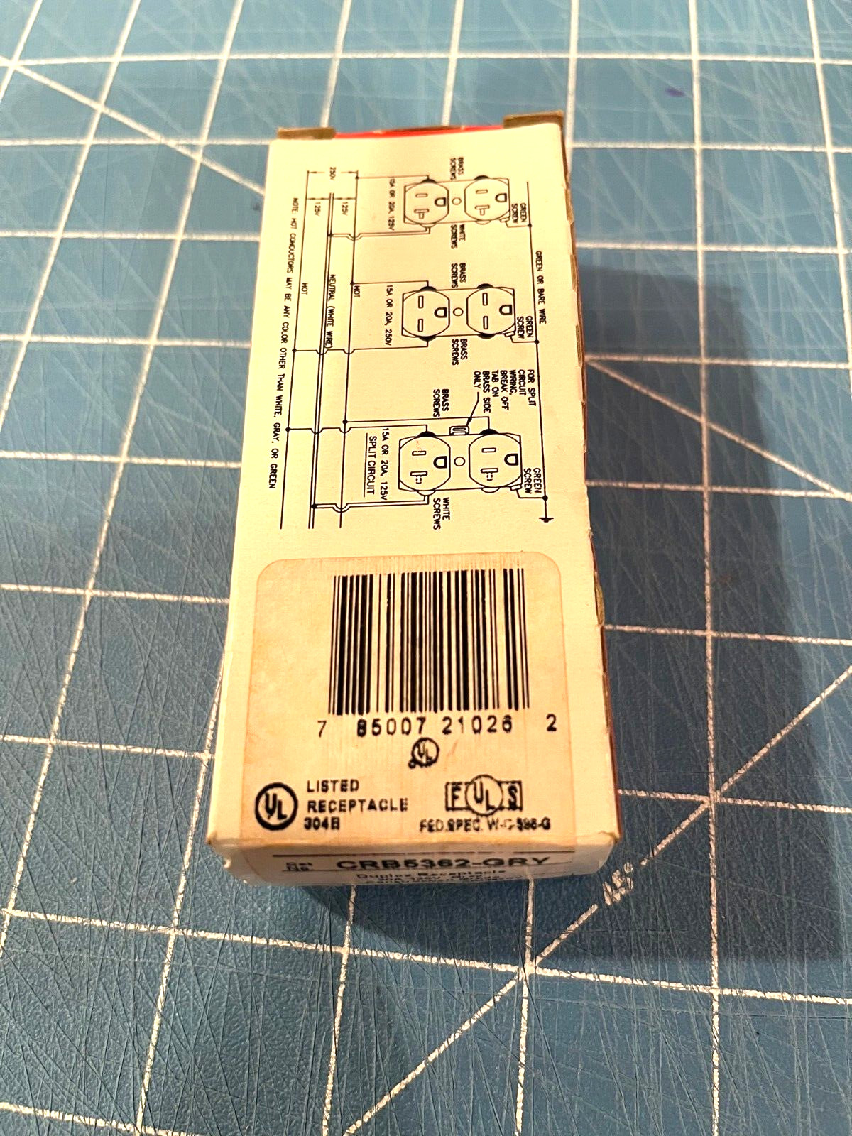 Leviton 5362-GY Duplex Receptacle, 20A, 125V, Gray, Heavy Duty, Back/Side Wired