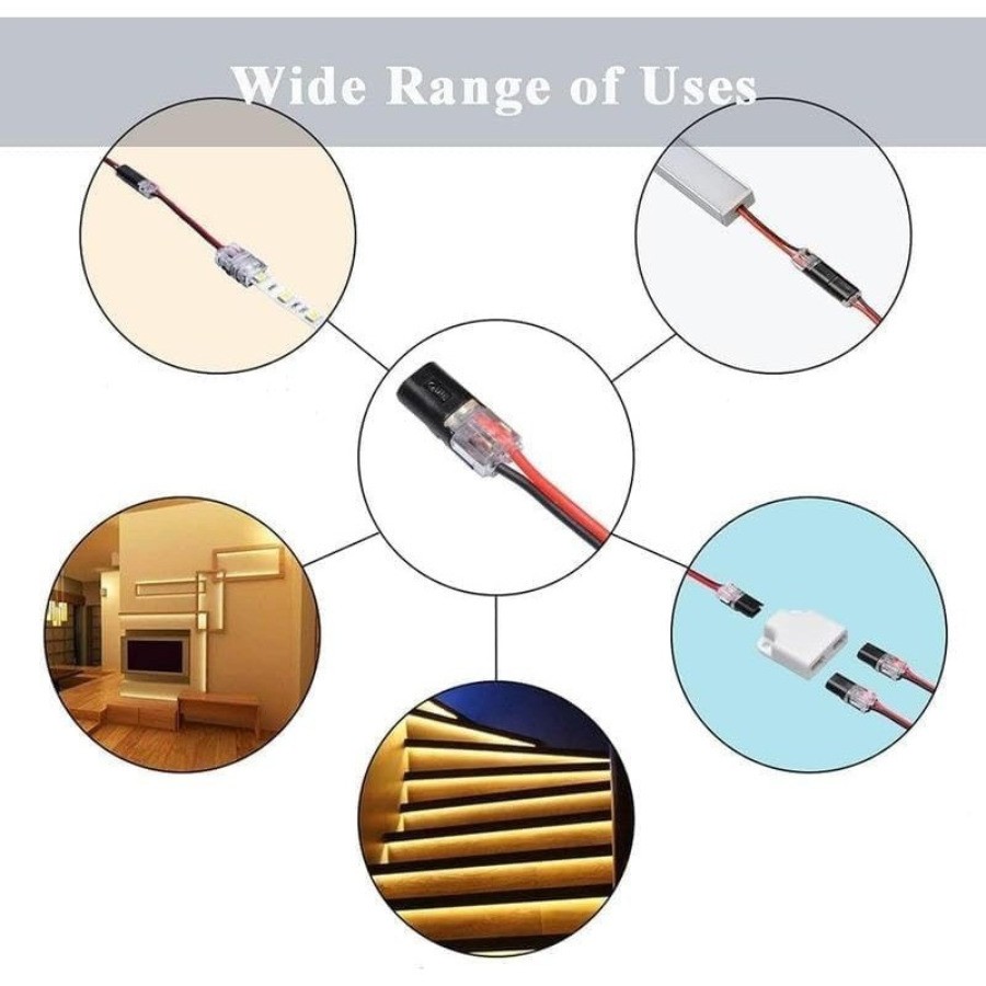 50PCS Double Wire Plug in Connector Low Voltage LED Strip Lighting DIY 2 Pin DIY