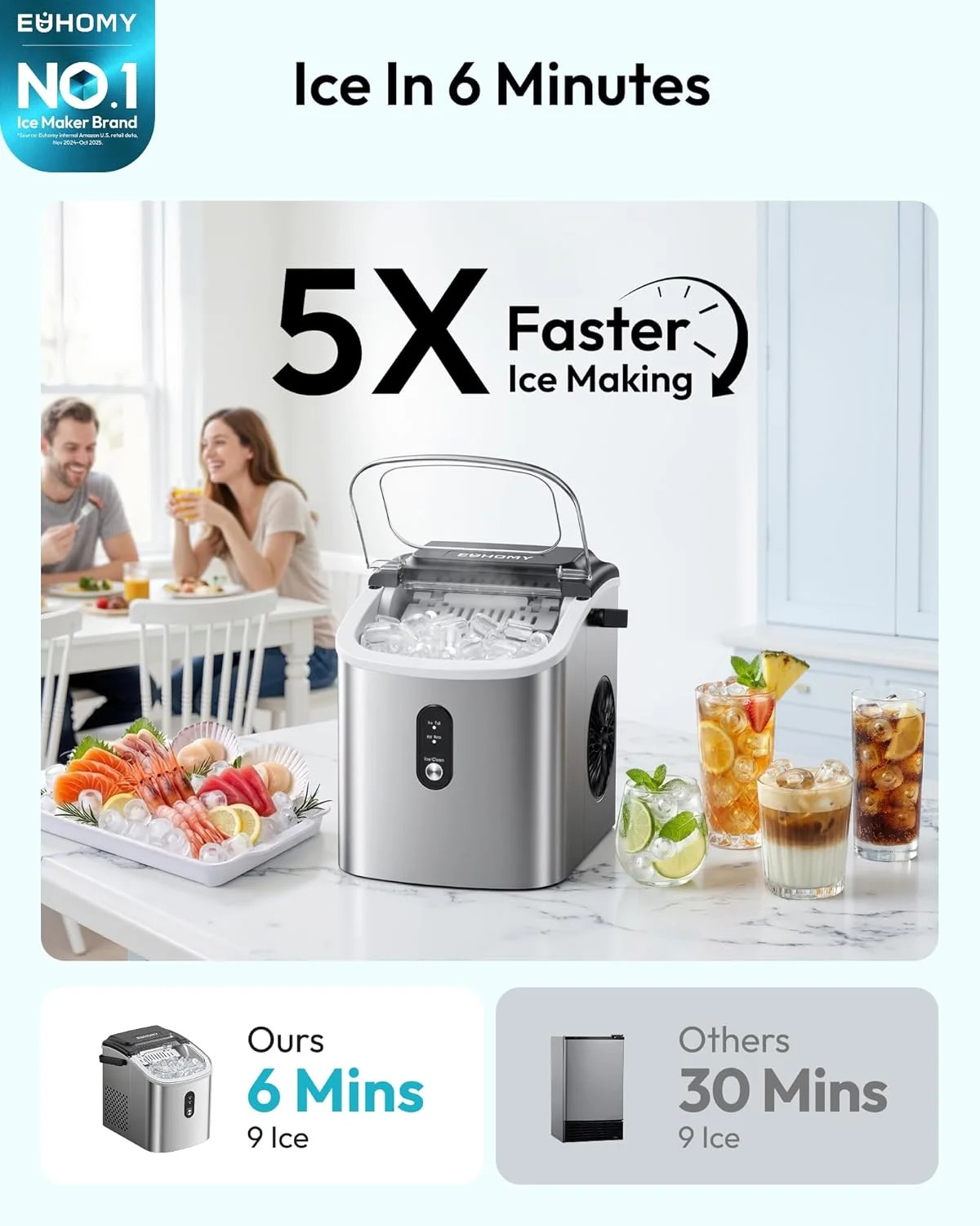 Ice Maker Countertop, Portable Ice Machine with Carry Handle, 26.5lbs Per
