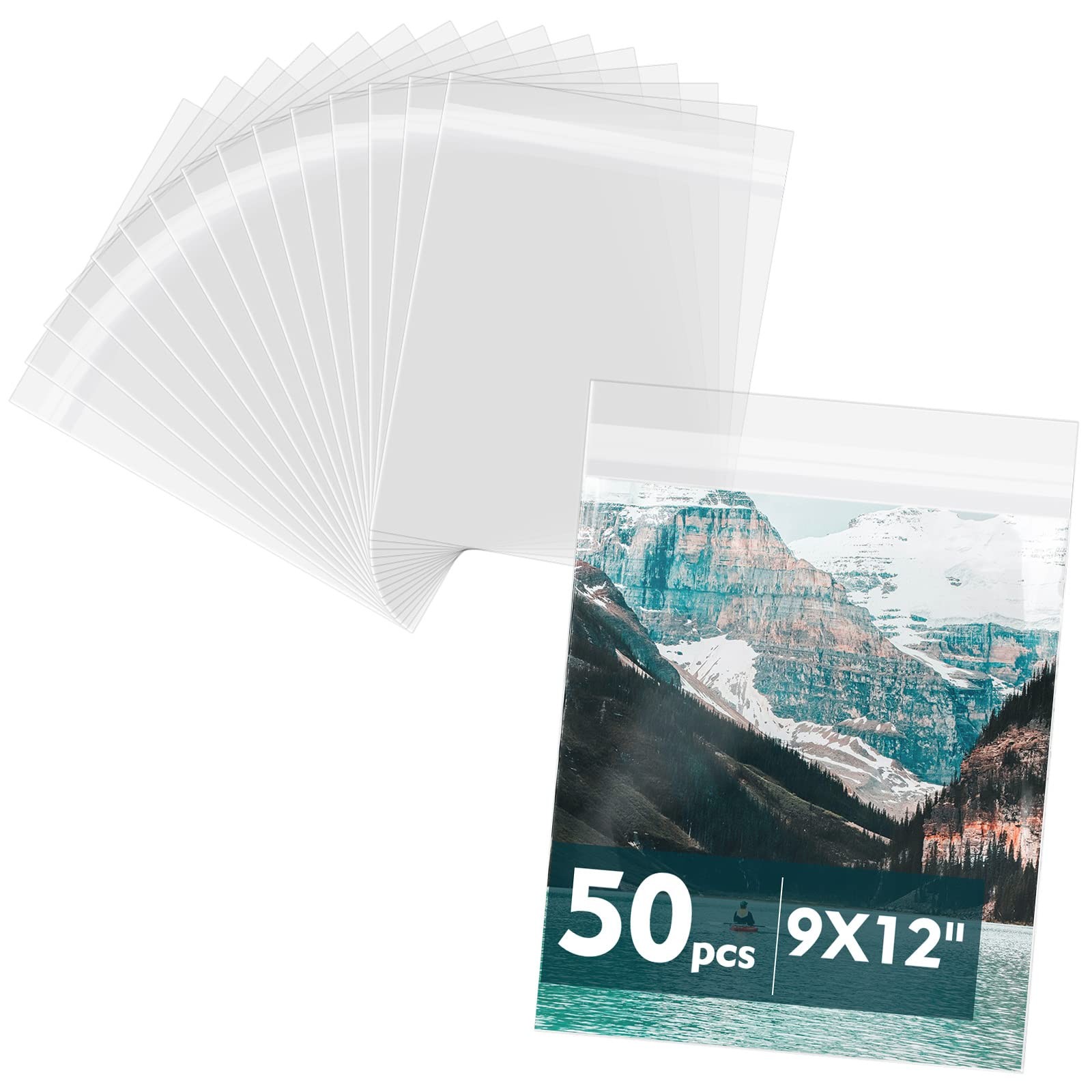 50 Pack 9-7/16×12-1/4″ Acid-Free Crystal Clear Sleeves for 9×12 Art Prints