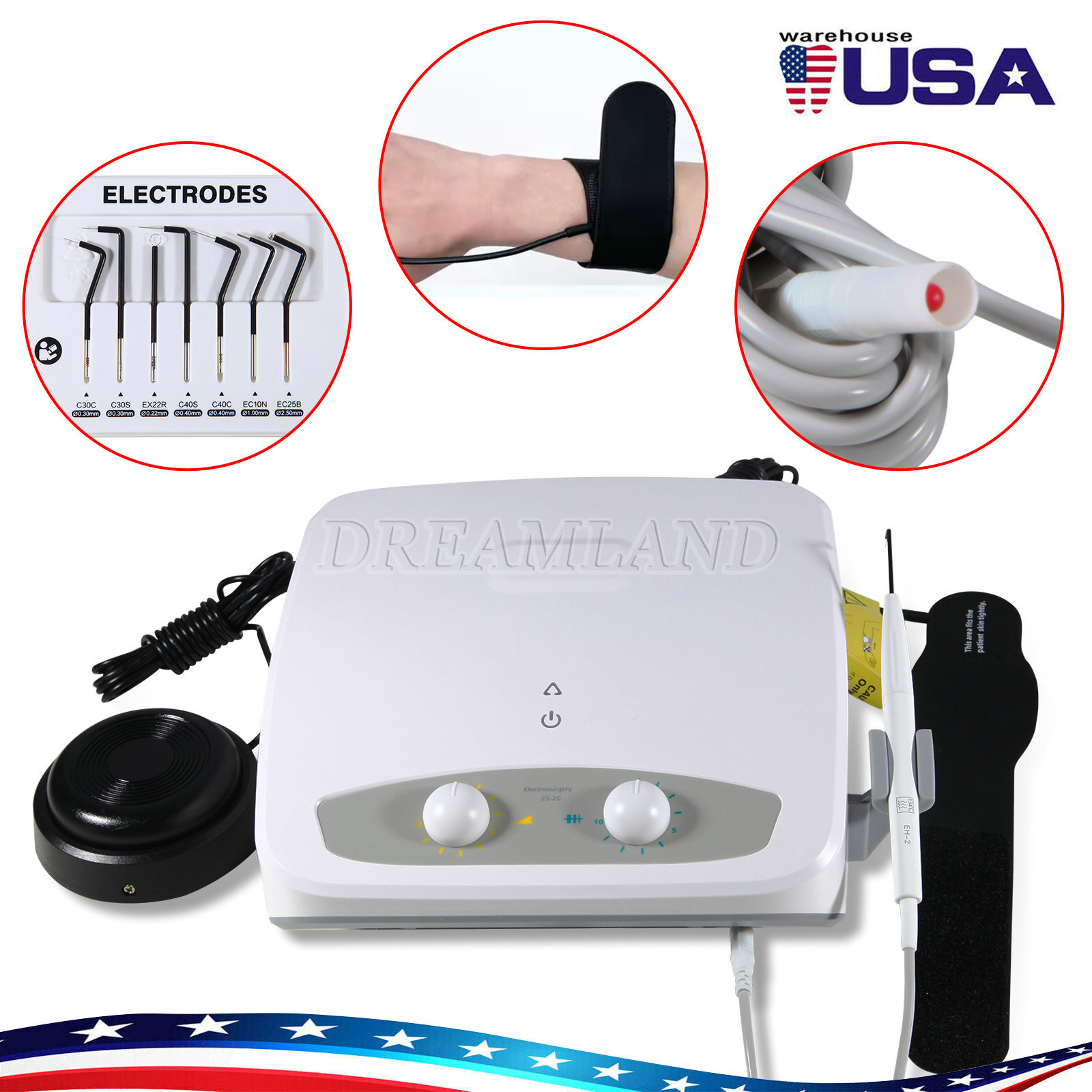 Dental High-frequency Electrosurgery Unit ES-20 Electricity Knife 7 Tips US/EU